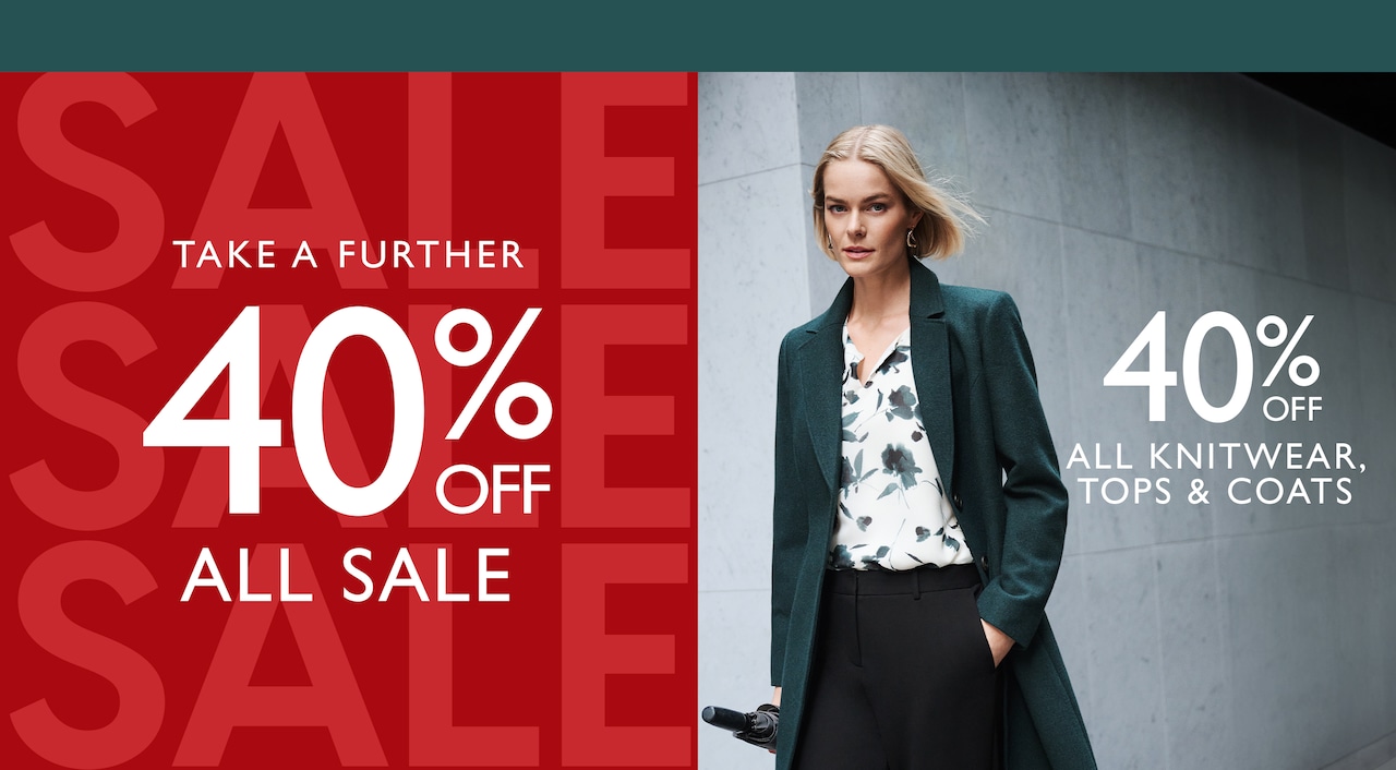 Ends Monday Take A Further 40% Off All Sale. Ends Monday 40% Off All Knitwear, Tops & Coats.