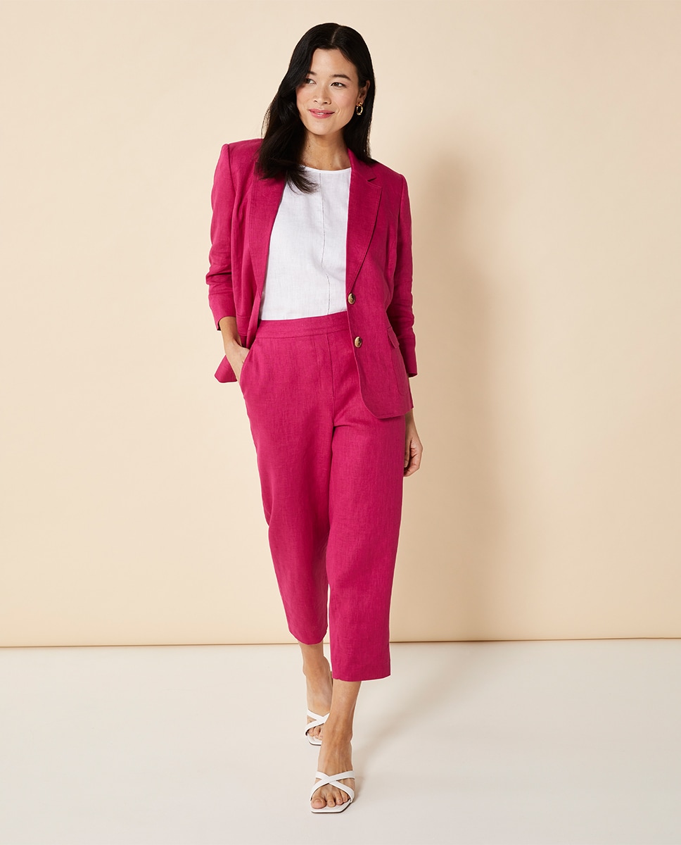 Magenta Colour Slim Crop Pants and Blazer Jacket