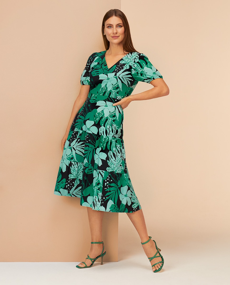 Monstera Palm Print Cotton Dress