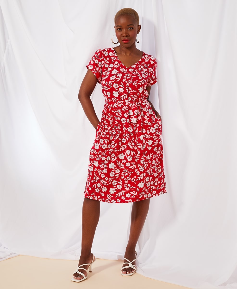 Red Floral Tunic Dress