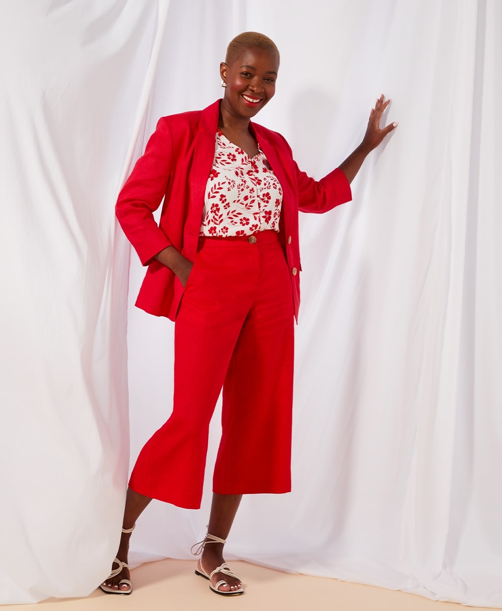 Red Linen Blazer and Red Linen Culottes