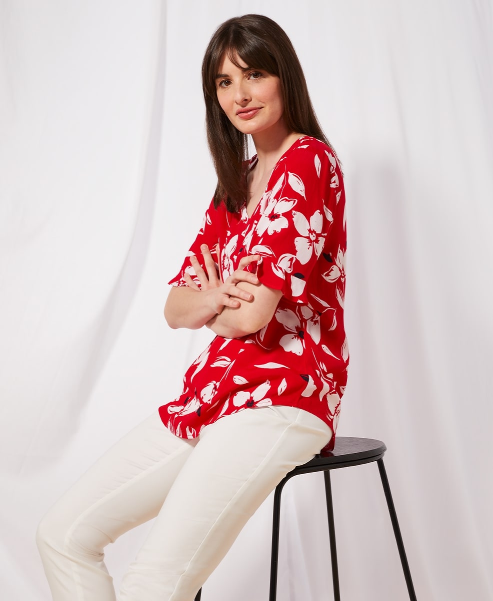 Red Floral Blouse