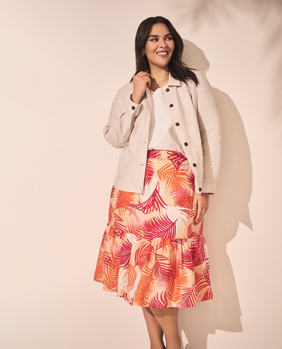 Sunset Palm Print Linen Skirt