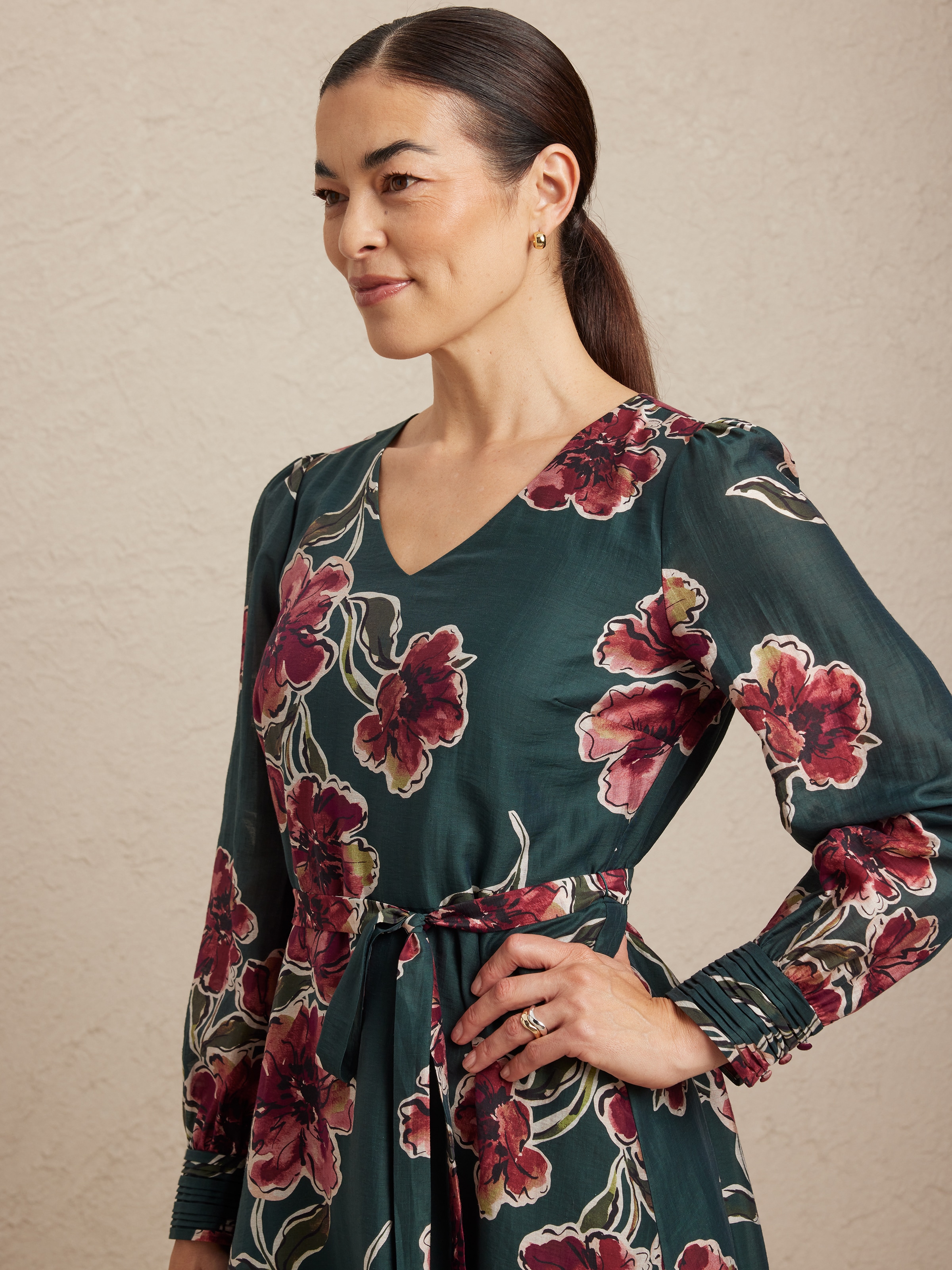 Long Sleeves V Neckline Molly Lyocell Midi