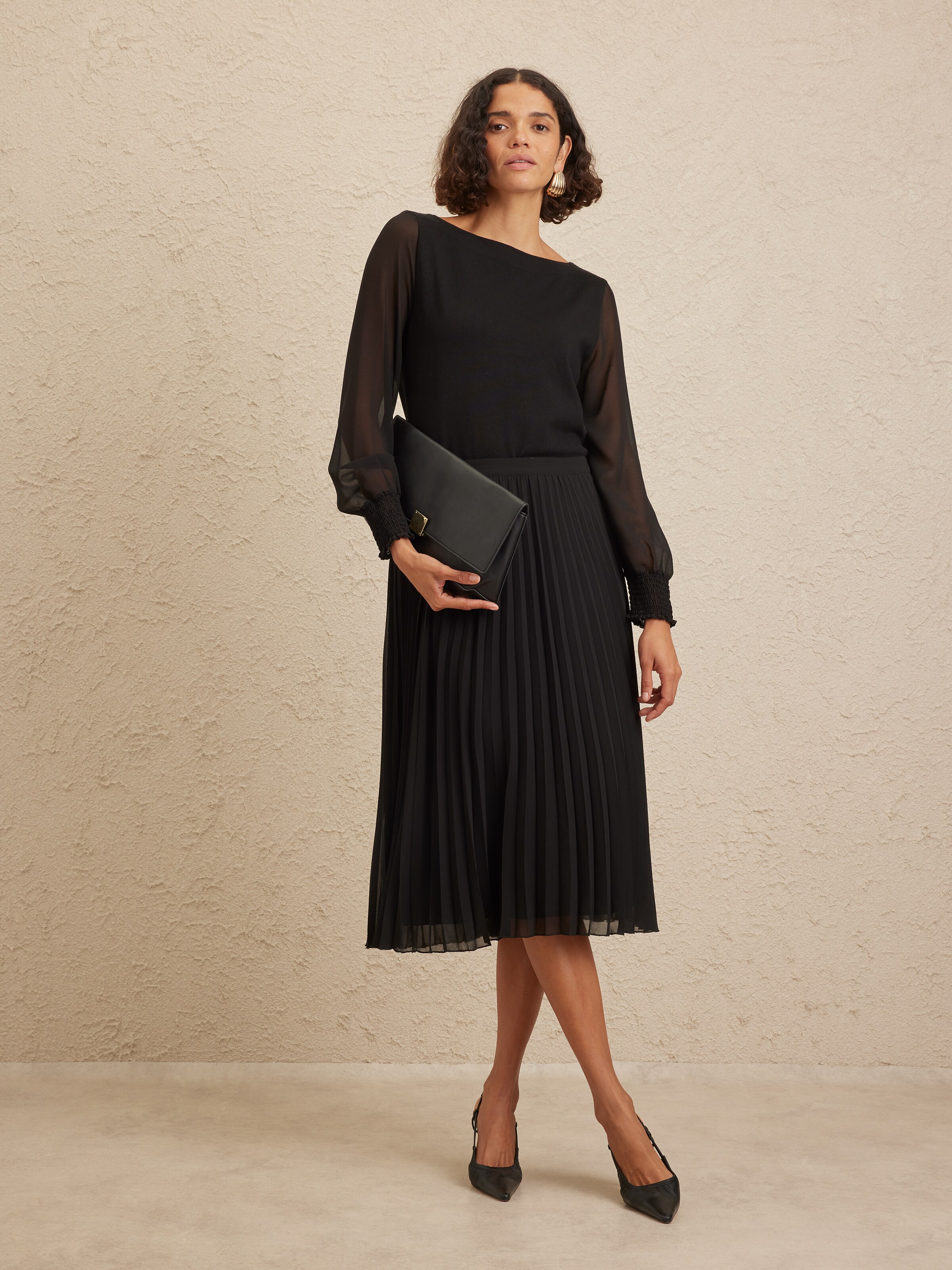Chiffon Pleat Midi Skirt