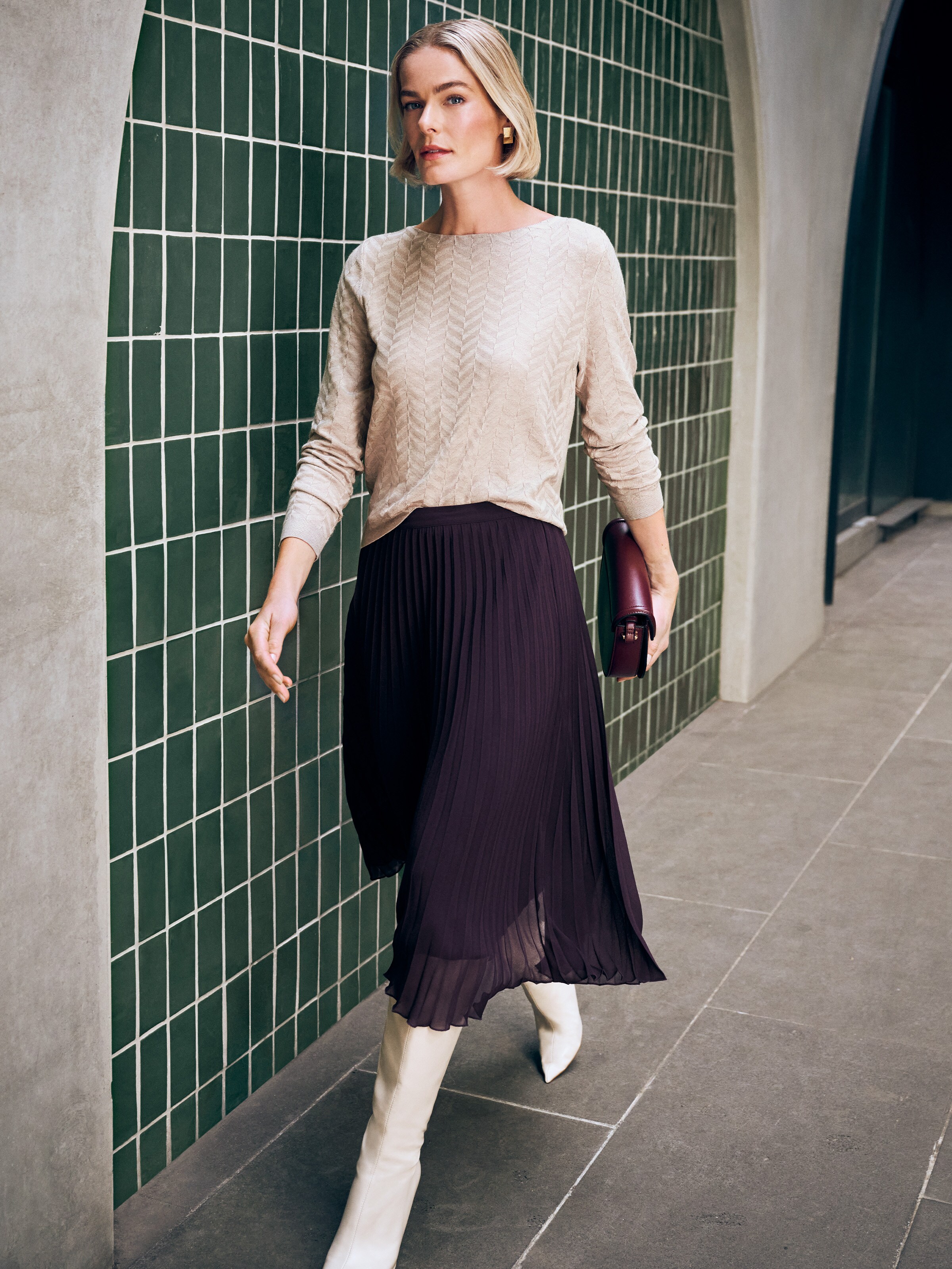 Chiffon Pleat Midi Skirt