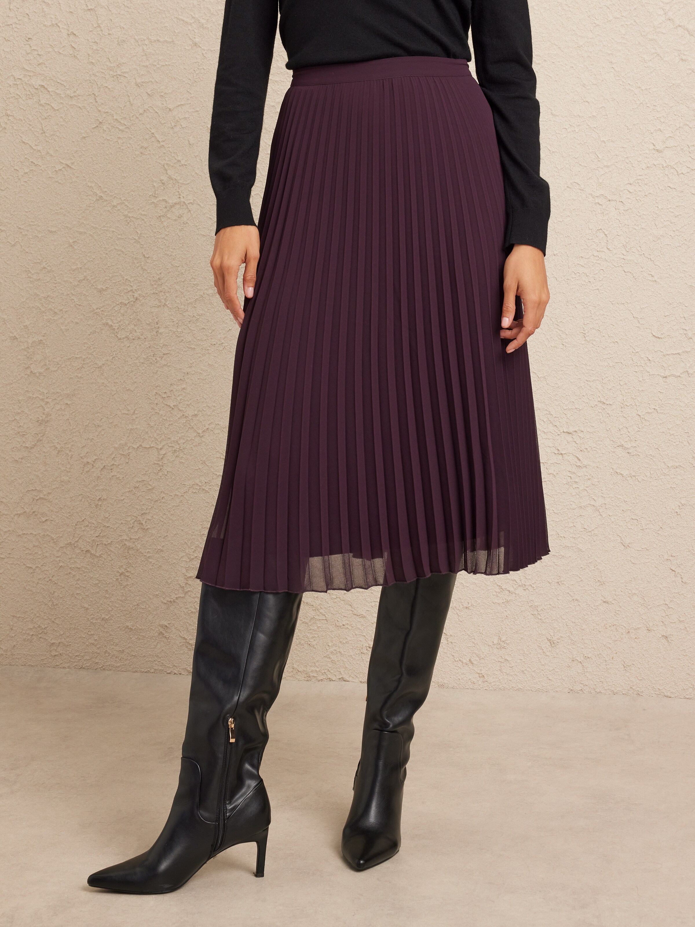 Chiffon Pleat Midi Skirt