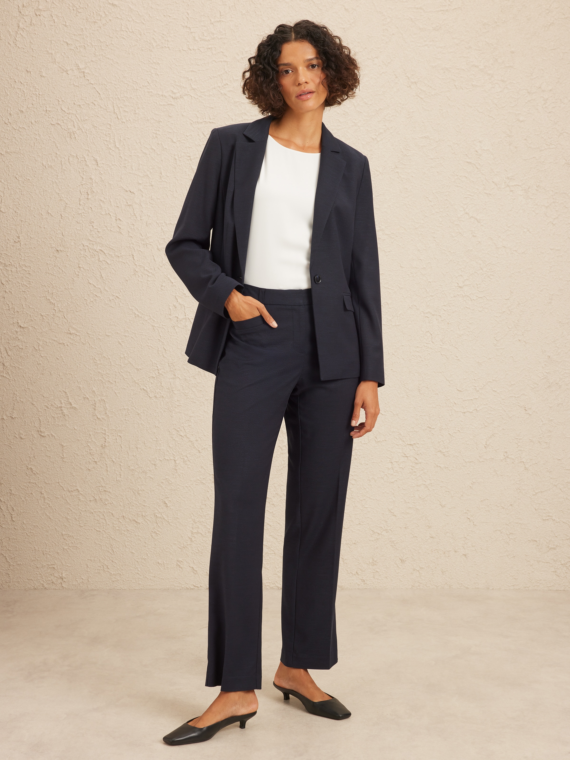 Navy Texture Straight Suit Pant