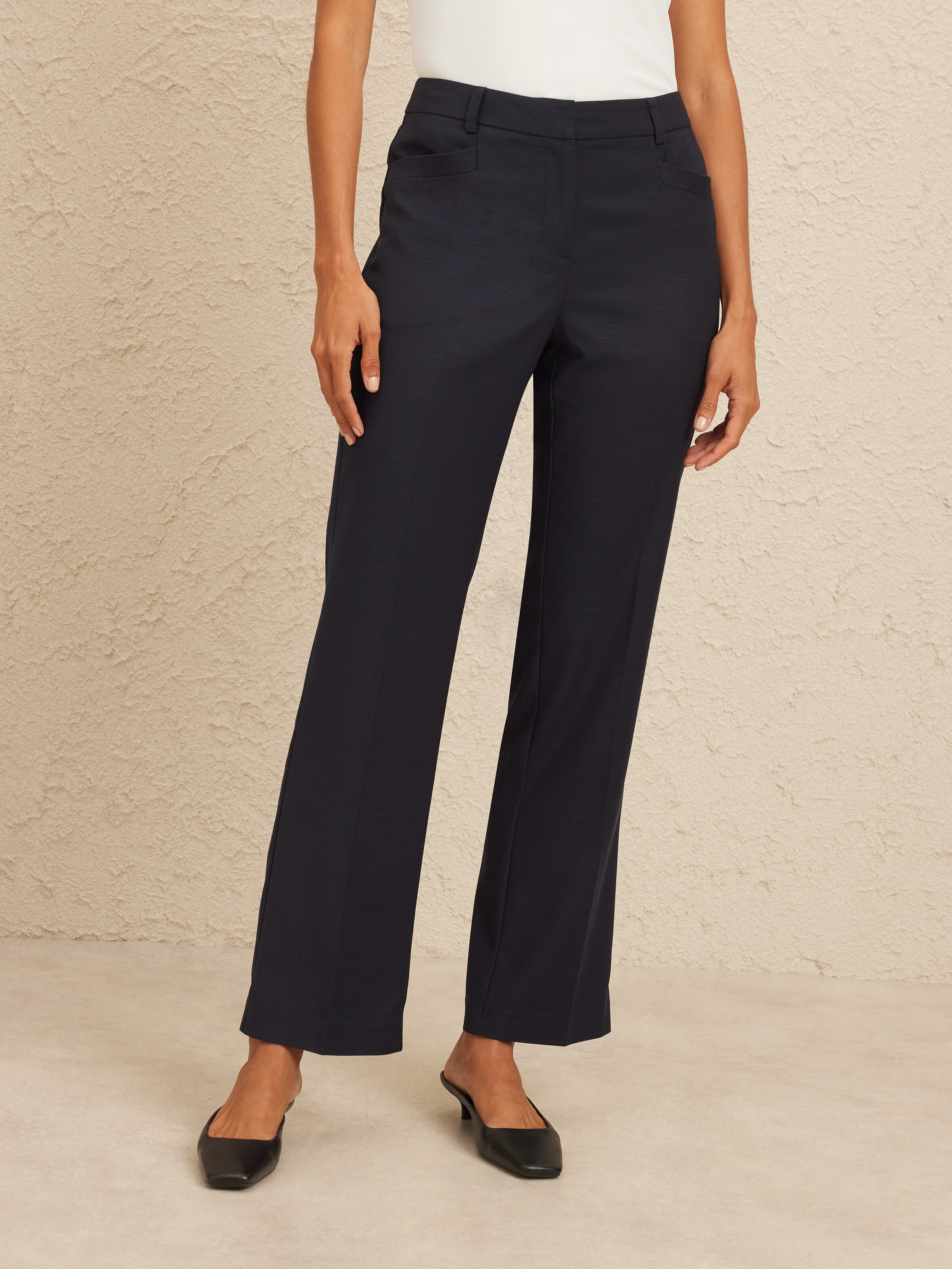 Navy Texture Straight Suit Pant
