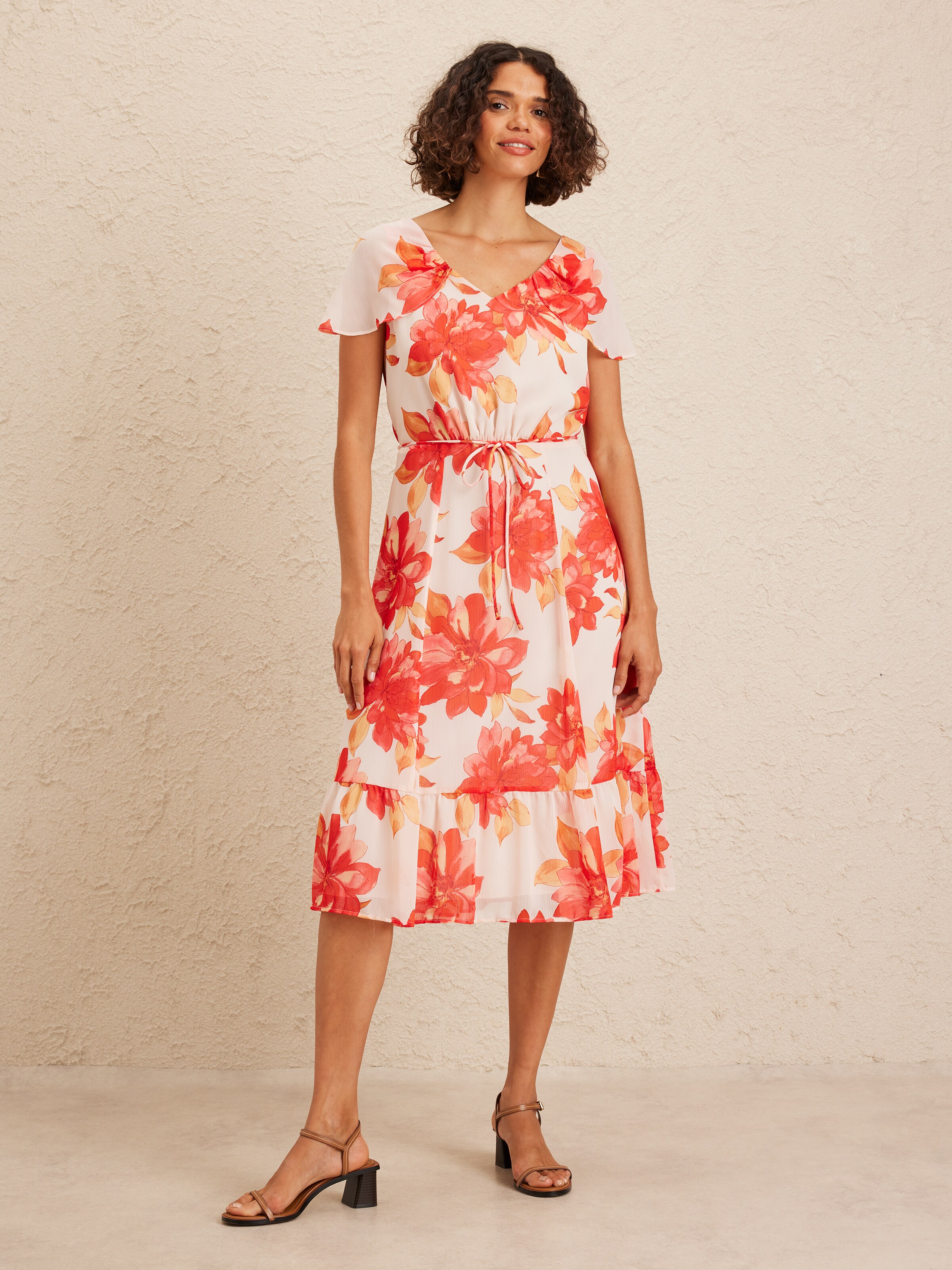 Petal Sleeve Aurelia Frill Midi Dress