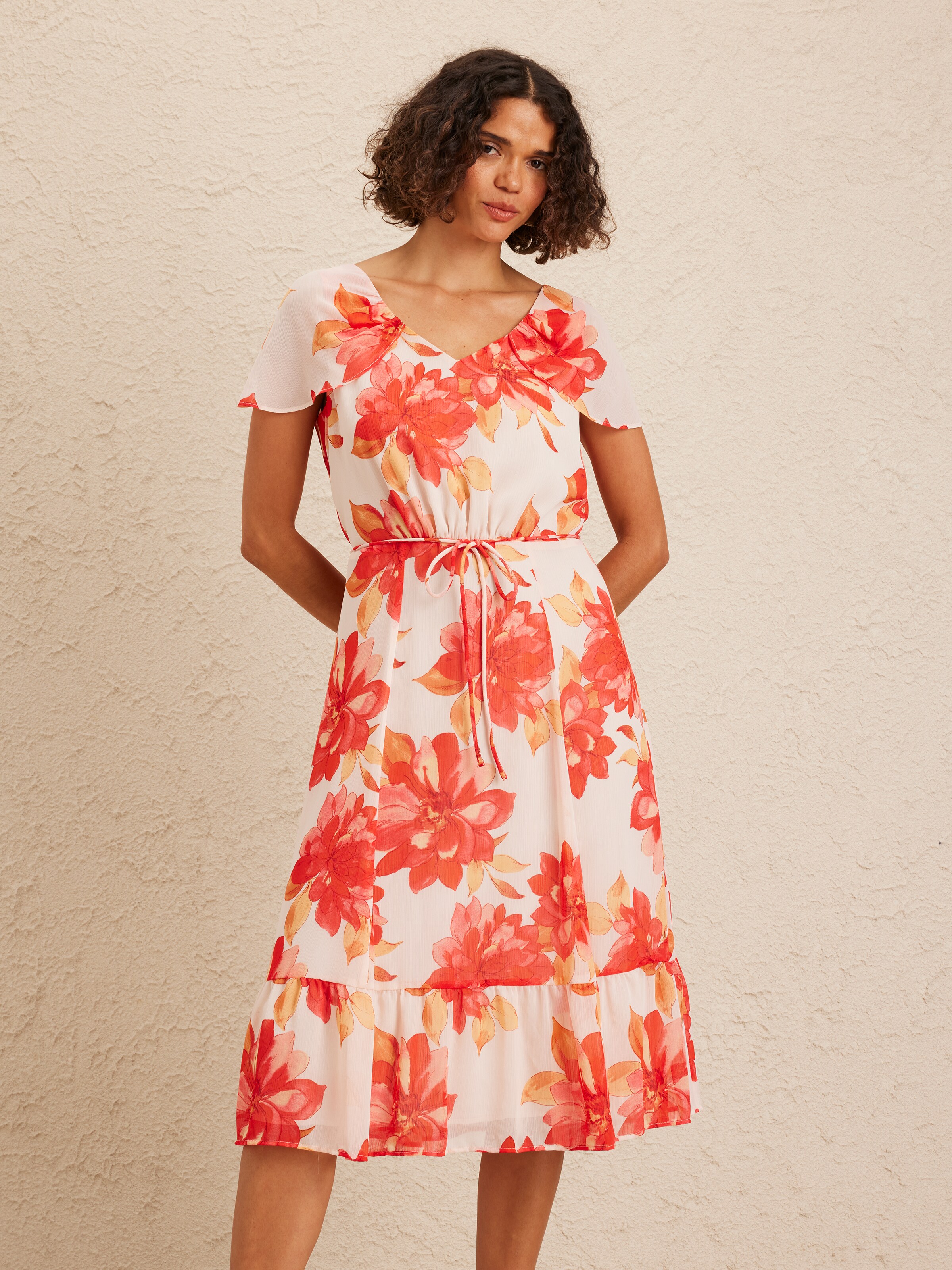 Petal Sleeve Aurelia Frill Midi Dress