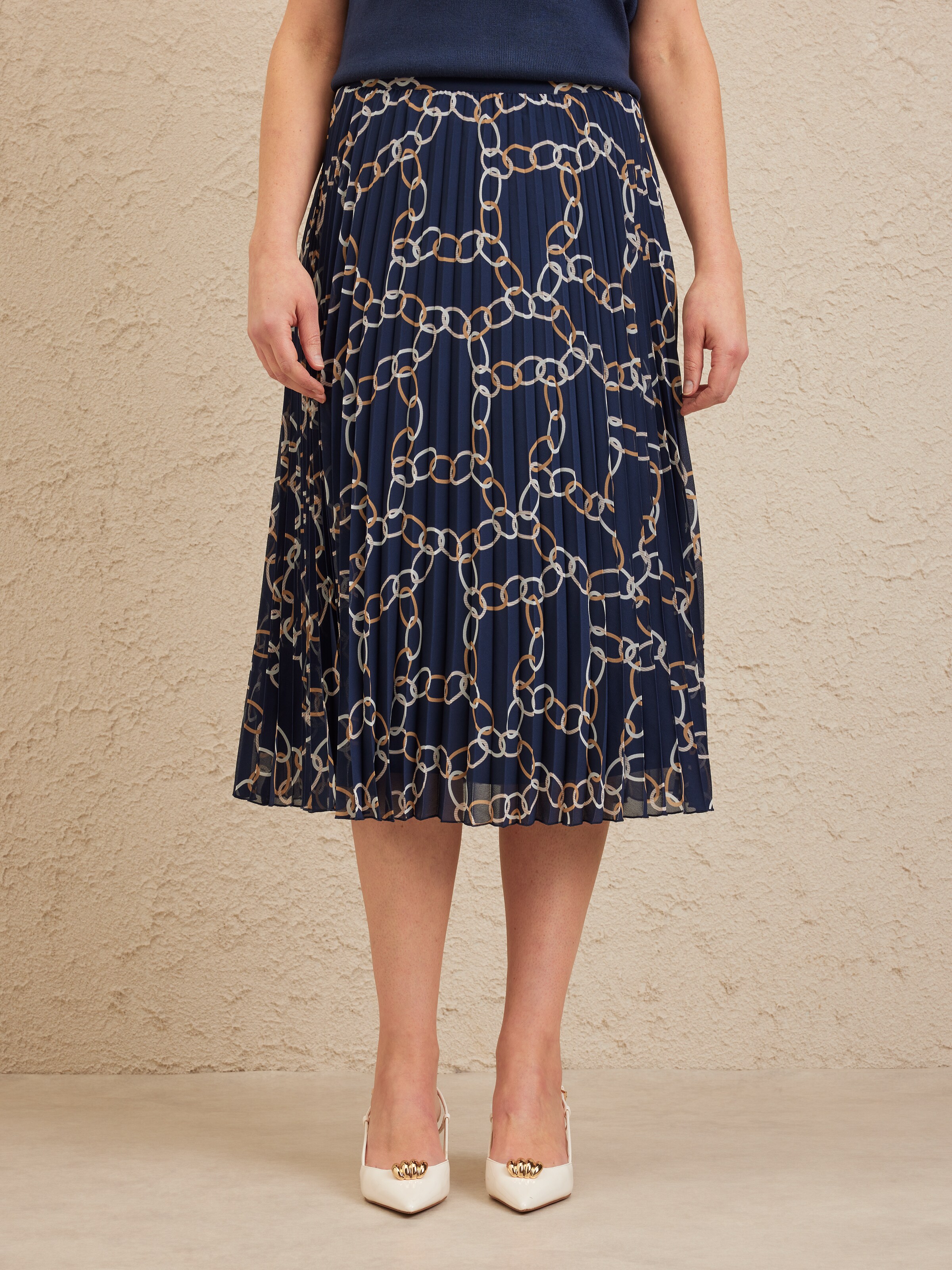 Chiffon Print Pleat Midi Skirt