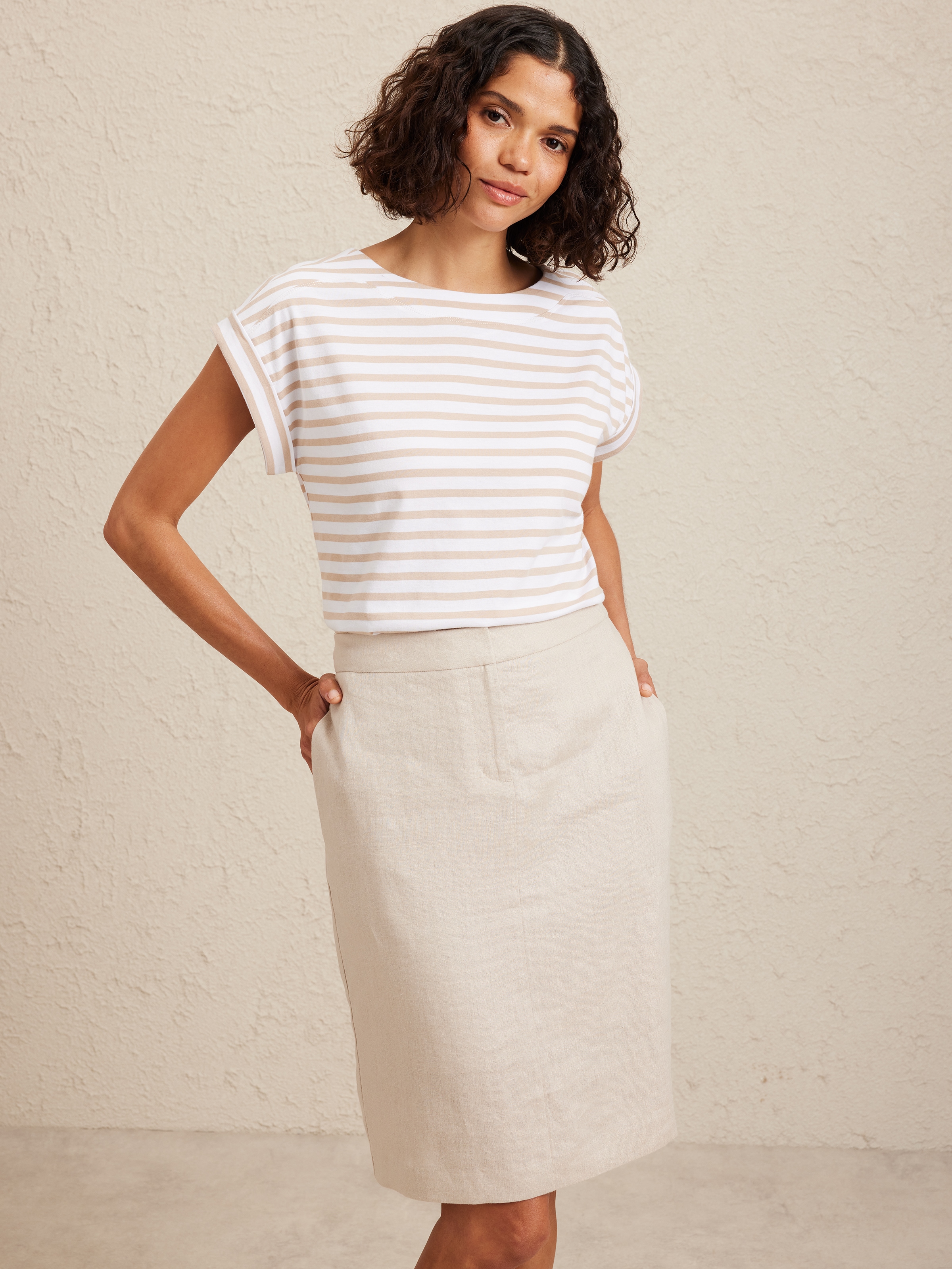 Column Knee Linen Skirt