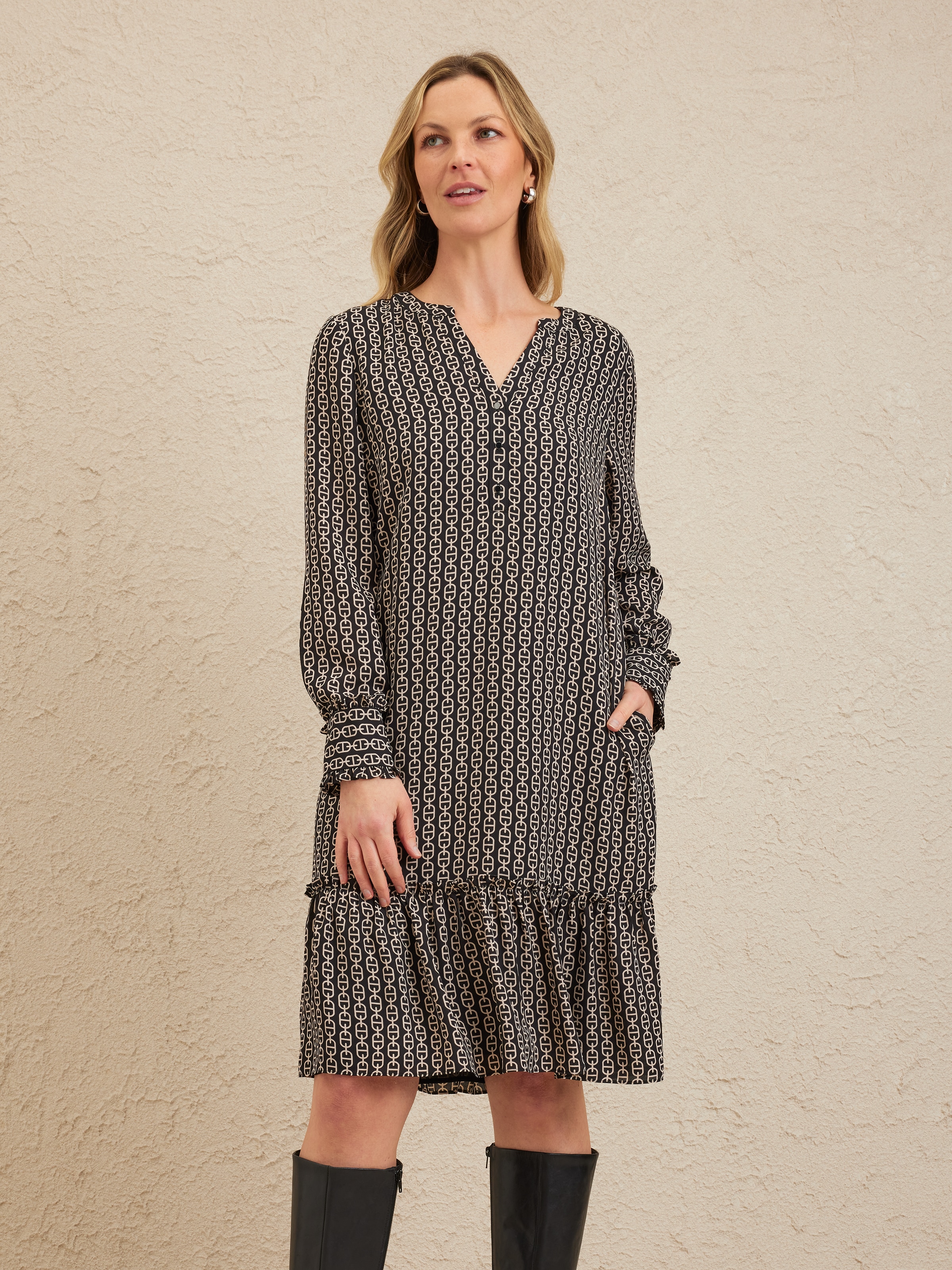 Long Sleeve Kate Frill Cuf & Hem Tunic Dress