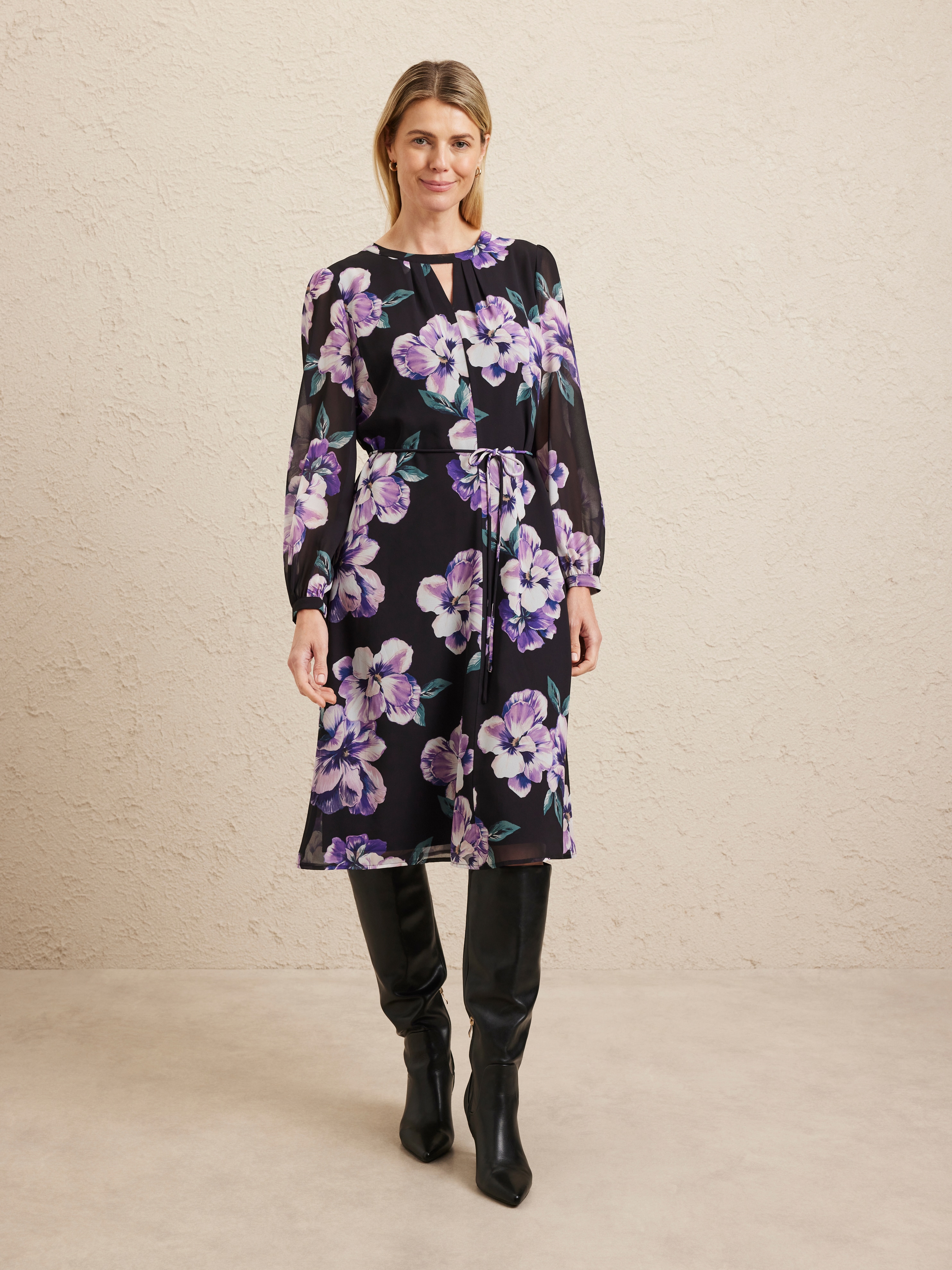 Long Sleeve Kate Keyhole Neck Tunic Dress