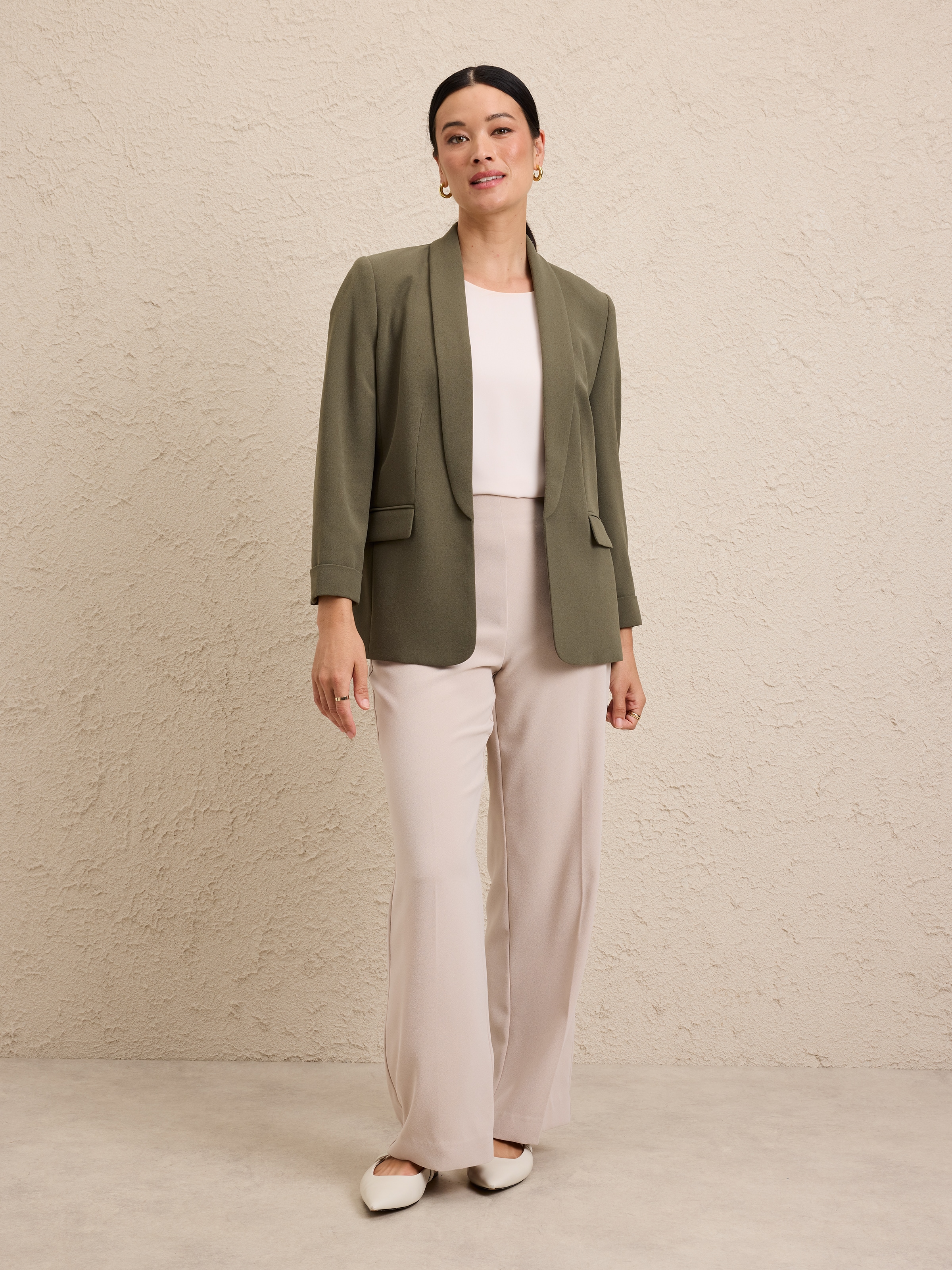 Crepe Tuxedo 3/4 Sleeve Blazer