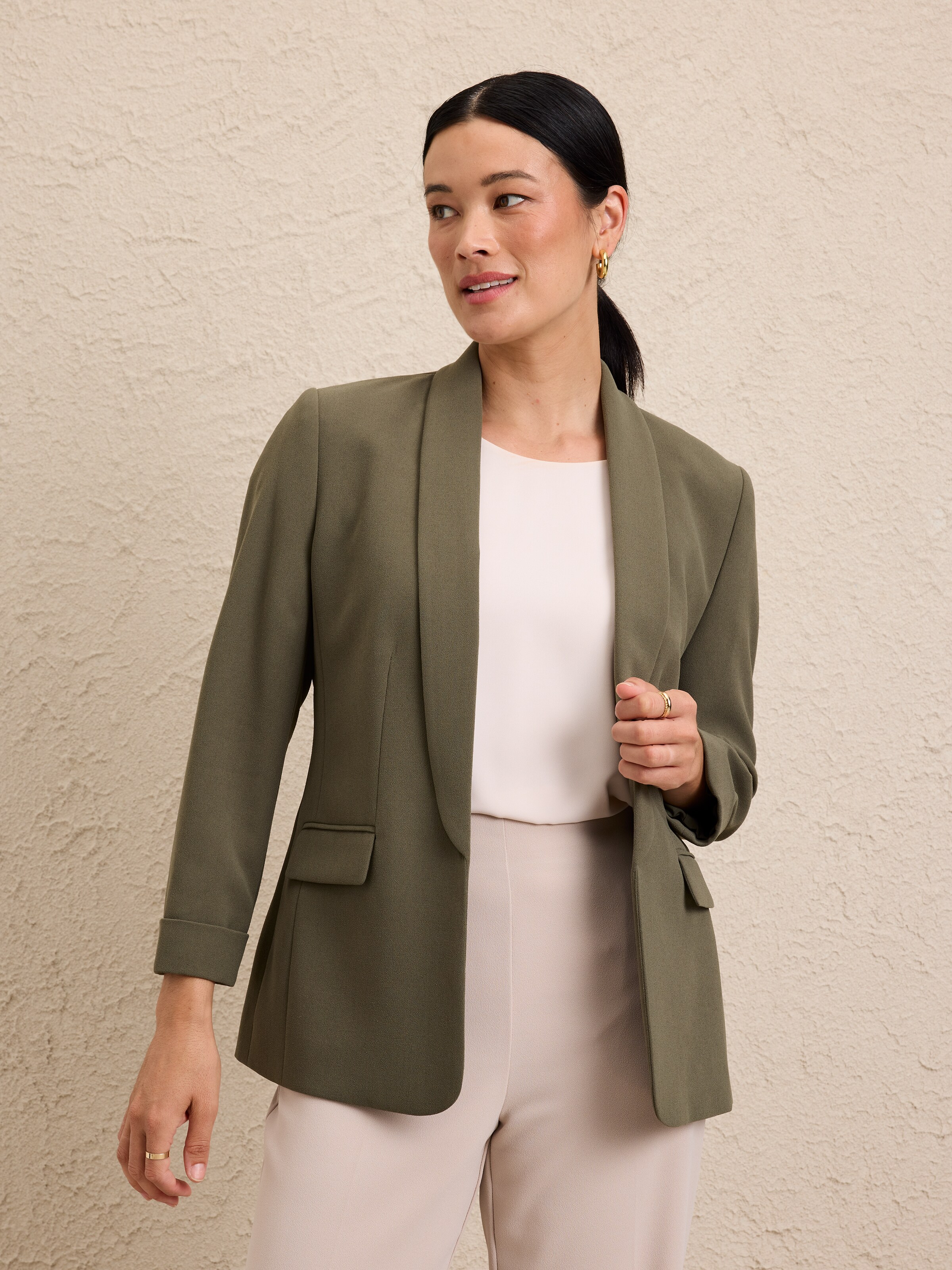 Crepe Tuxedo 3/4 Sleeve Blazer