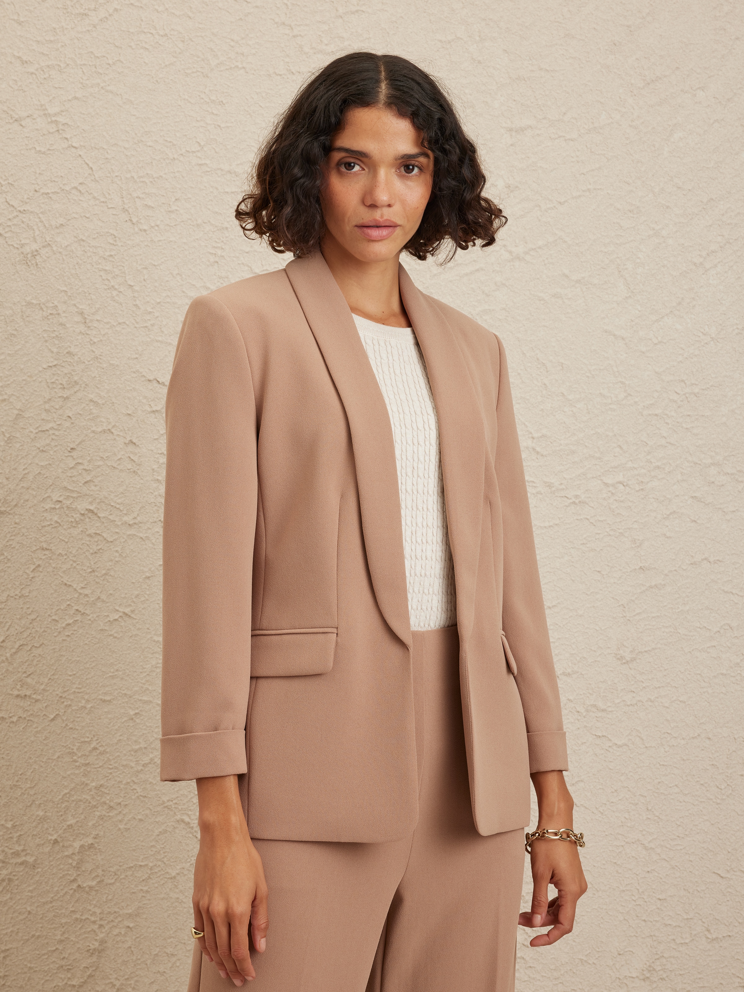Crepe Tuxedo 3/4 Sleeve Blazer