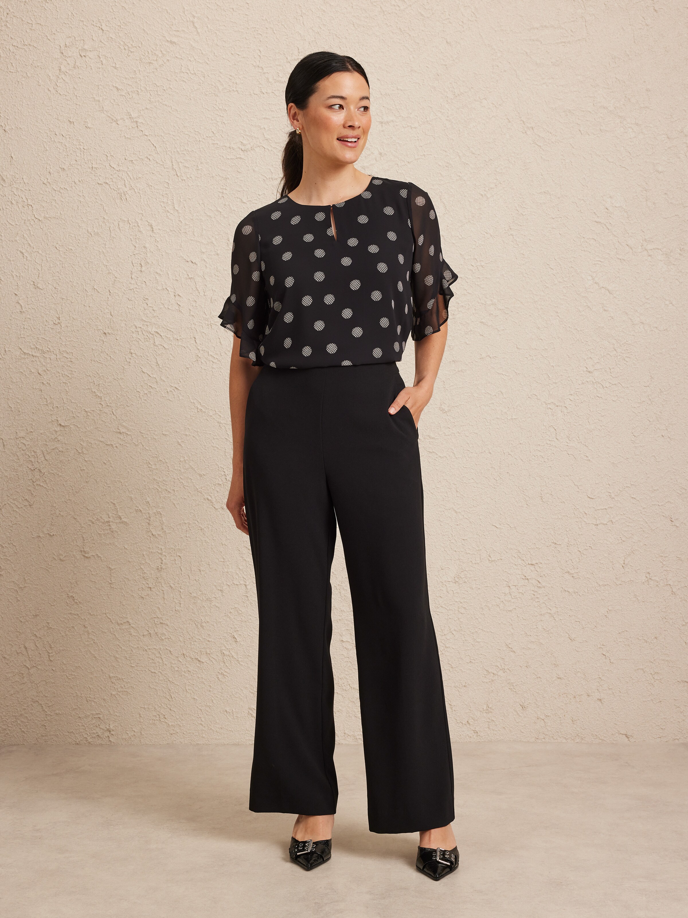 High Rise Crepe Wide Leg Pant