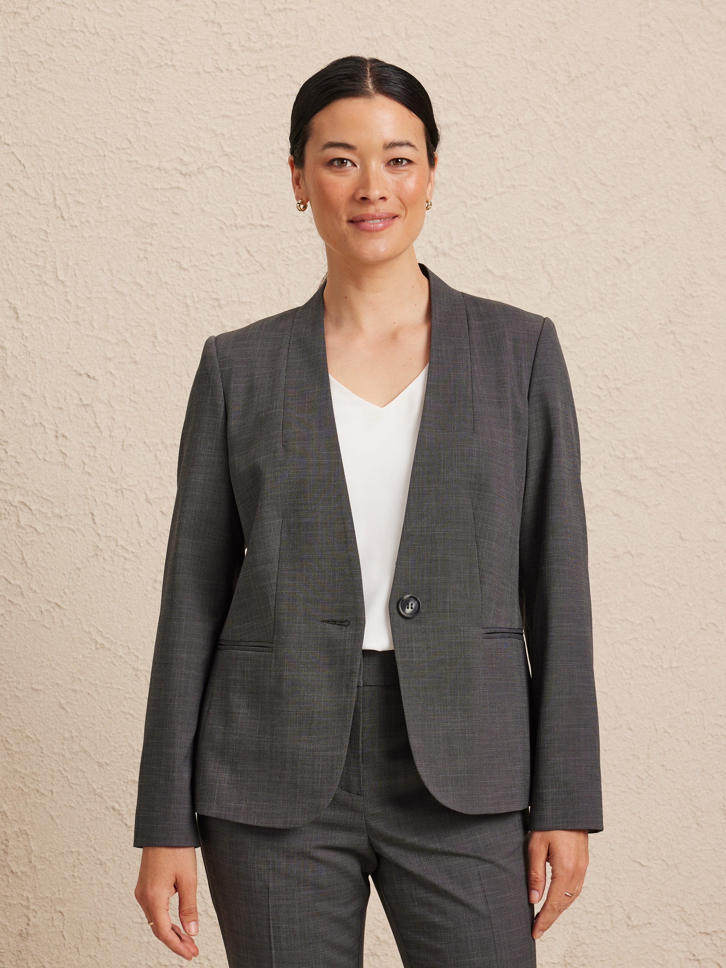 Charcoal Collarless Suit Jacket