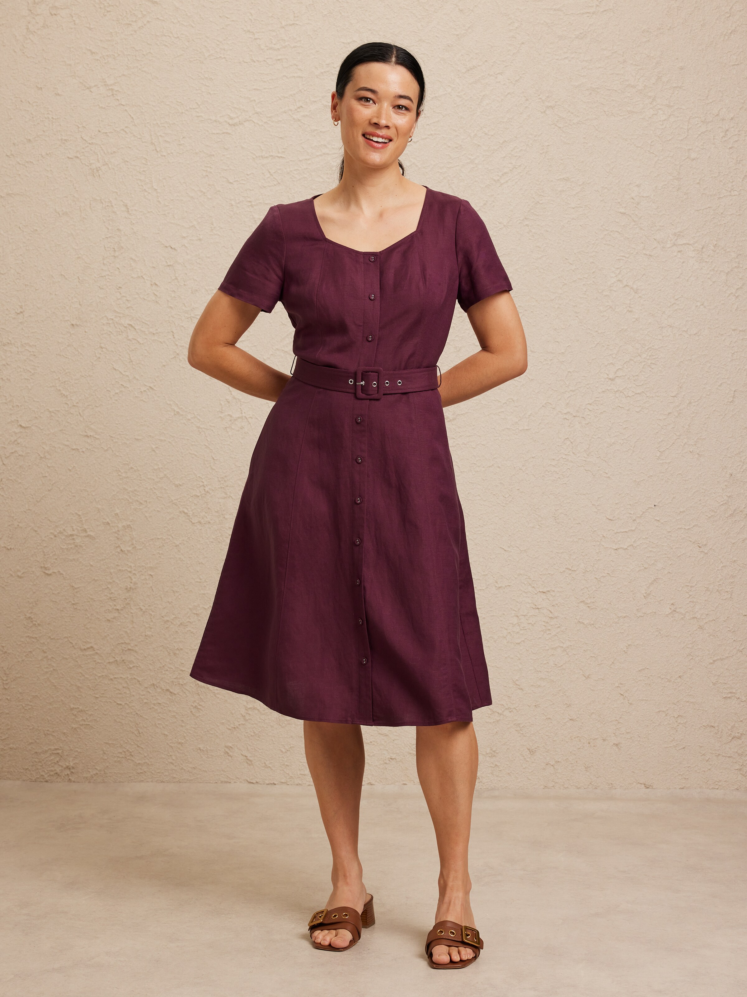 Liv Button Midi Linen Dress