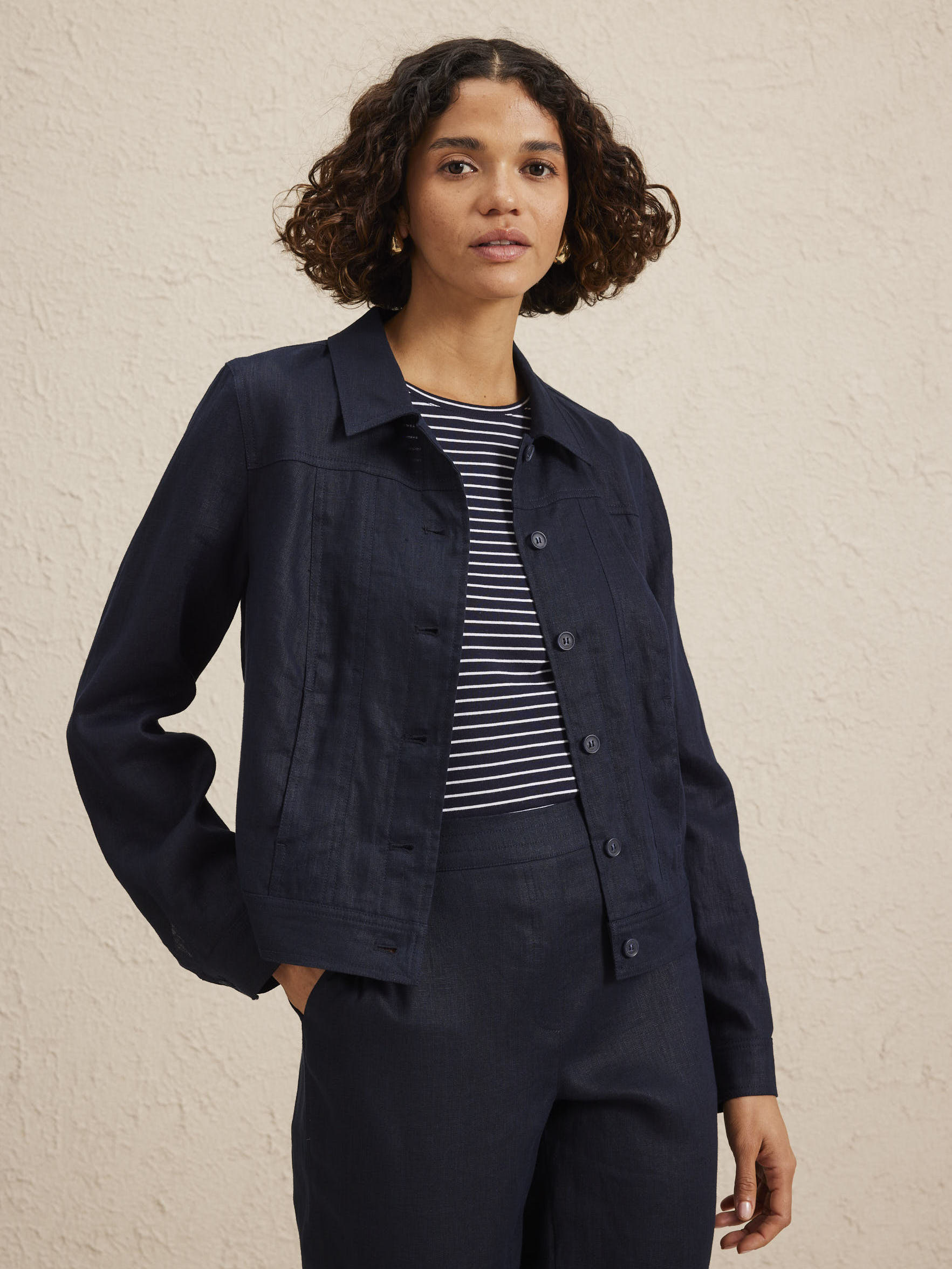 Navy linen jacket best sale