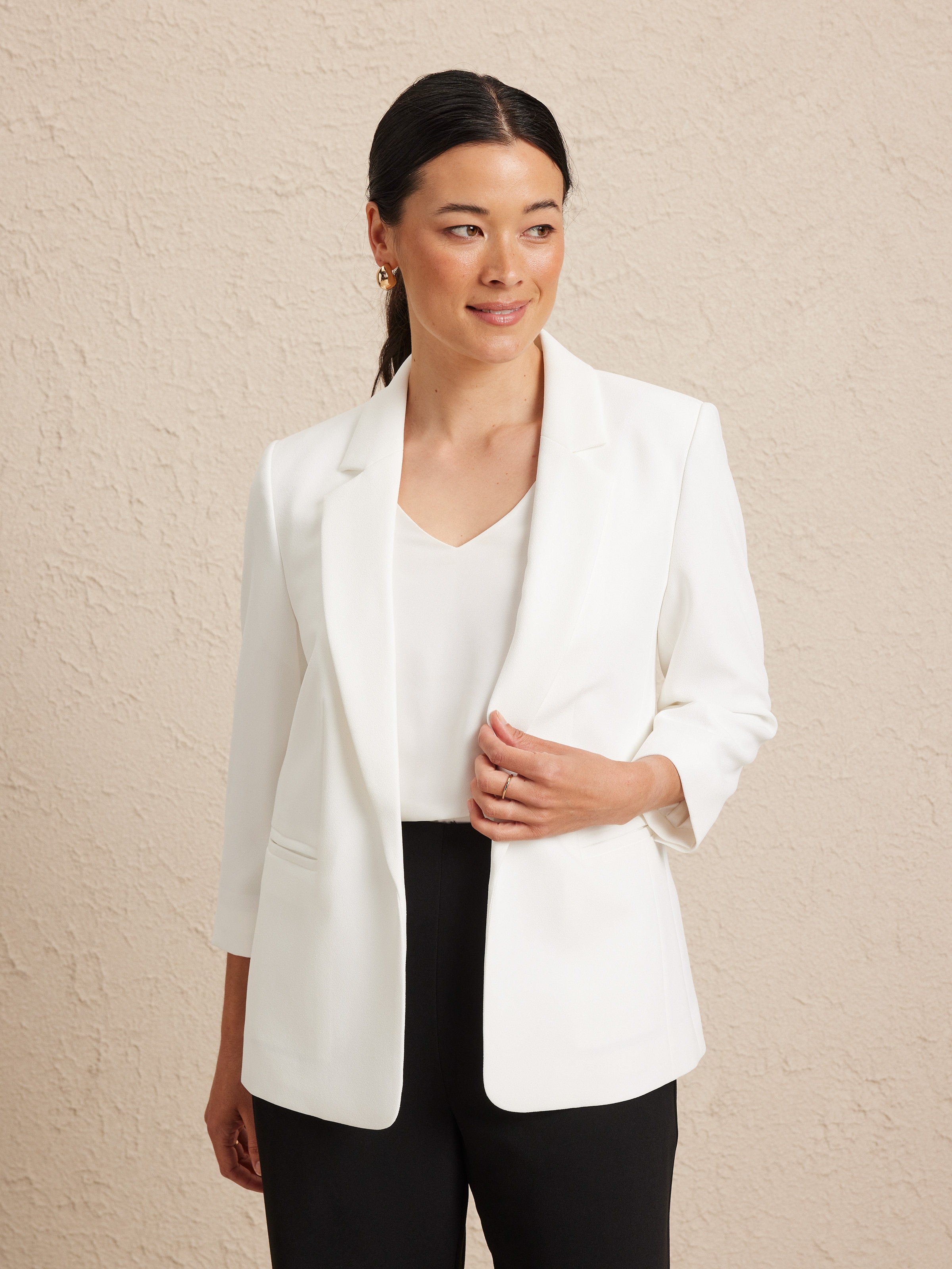 Button Detail Crepe Blazer