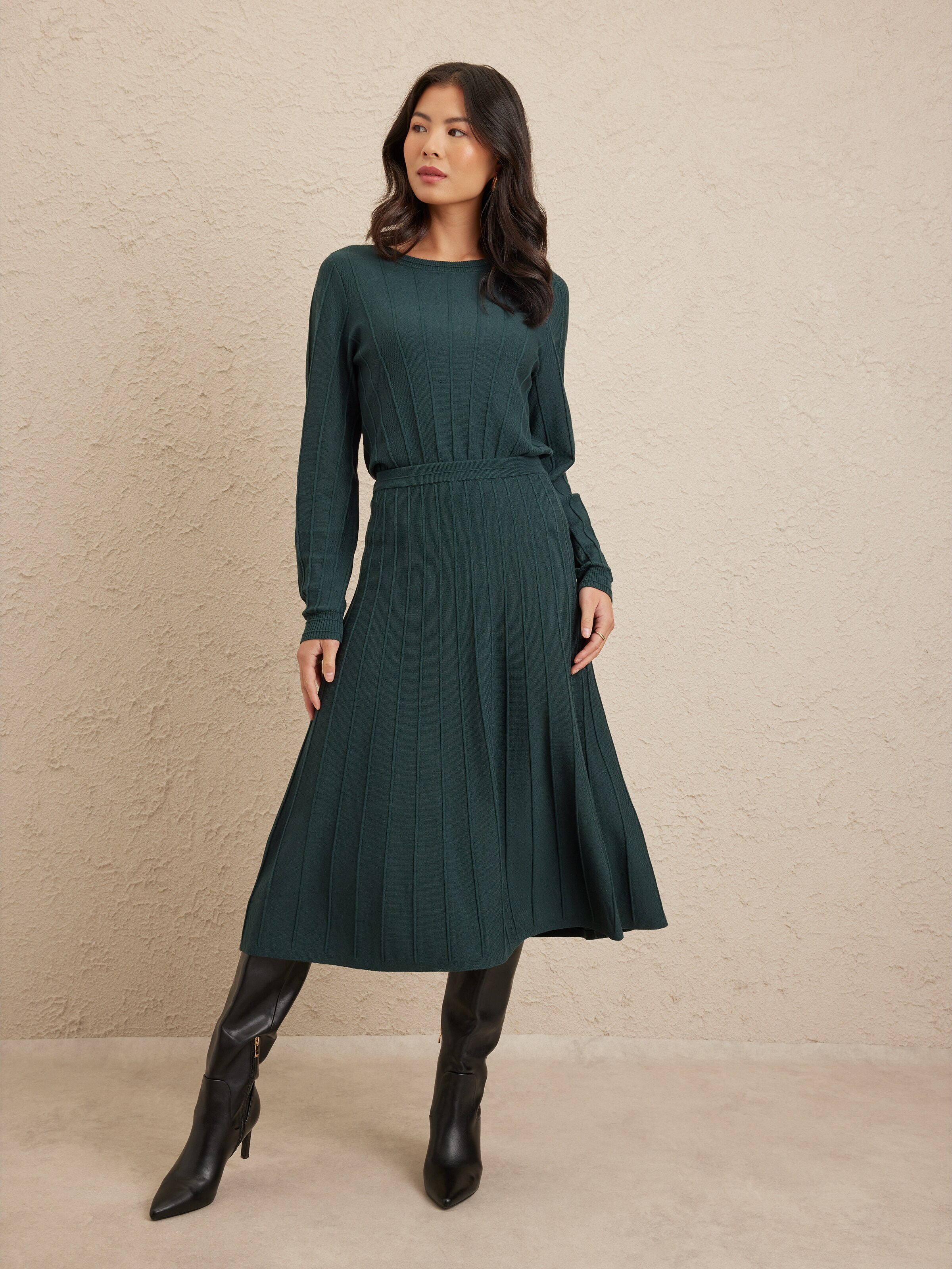 Knitted Self Stripe Midi Skirt
