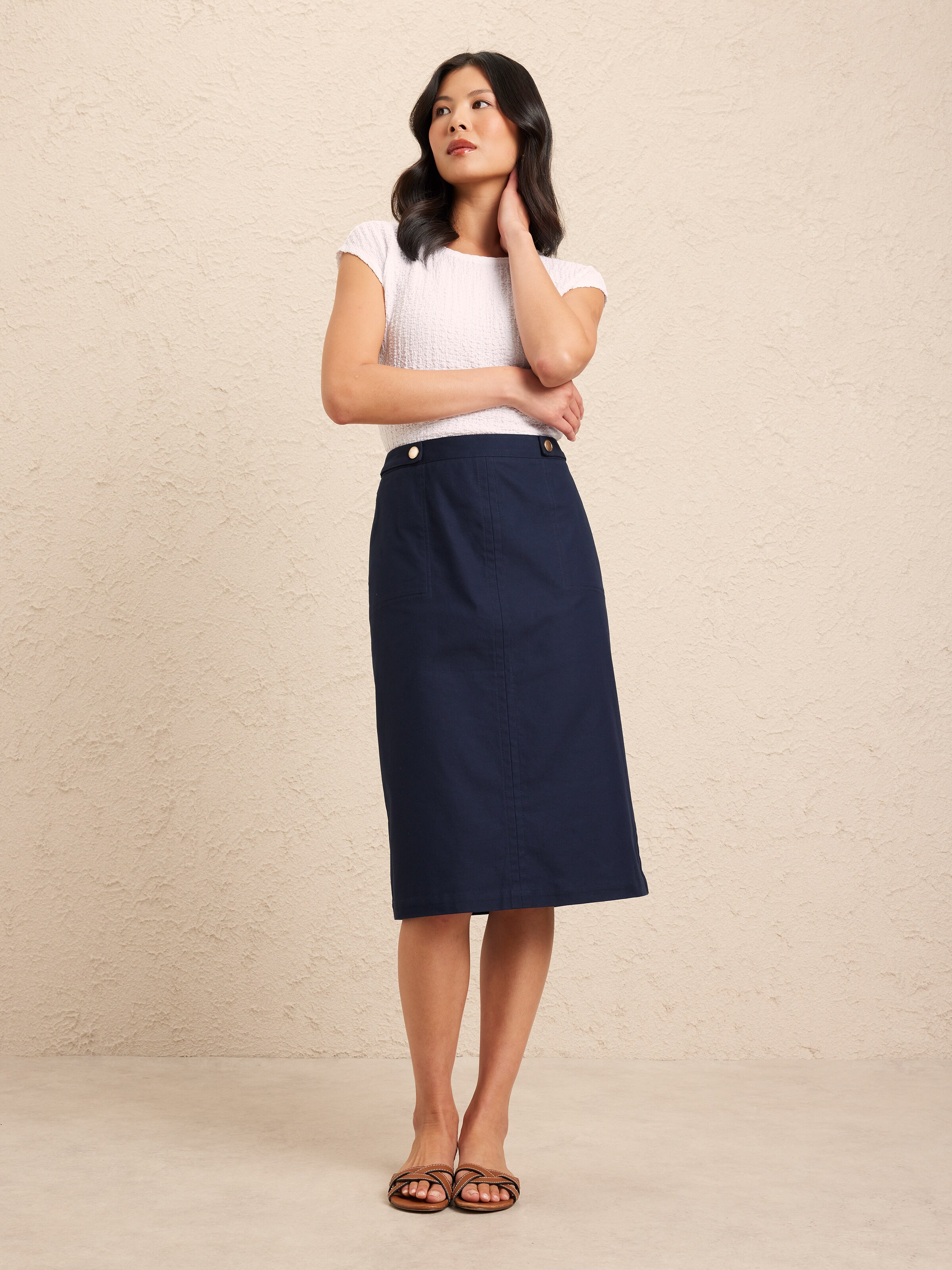 Tab Waist Midi Skirt