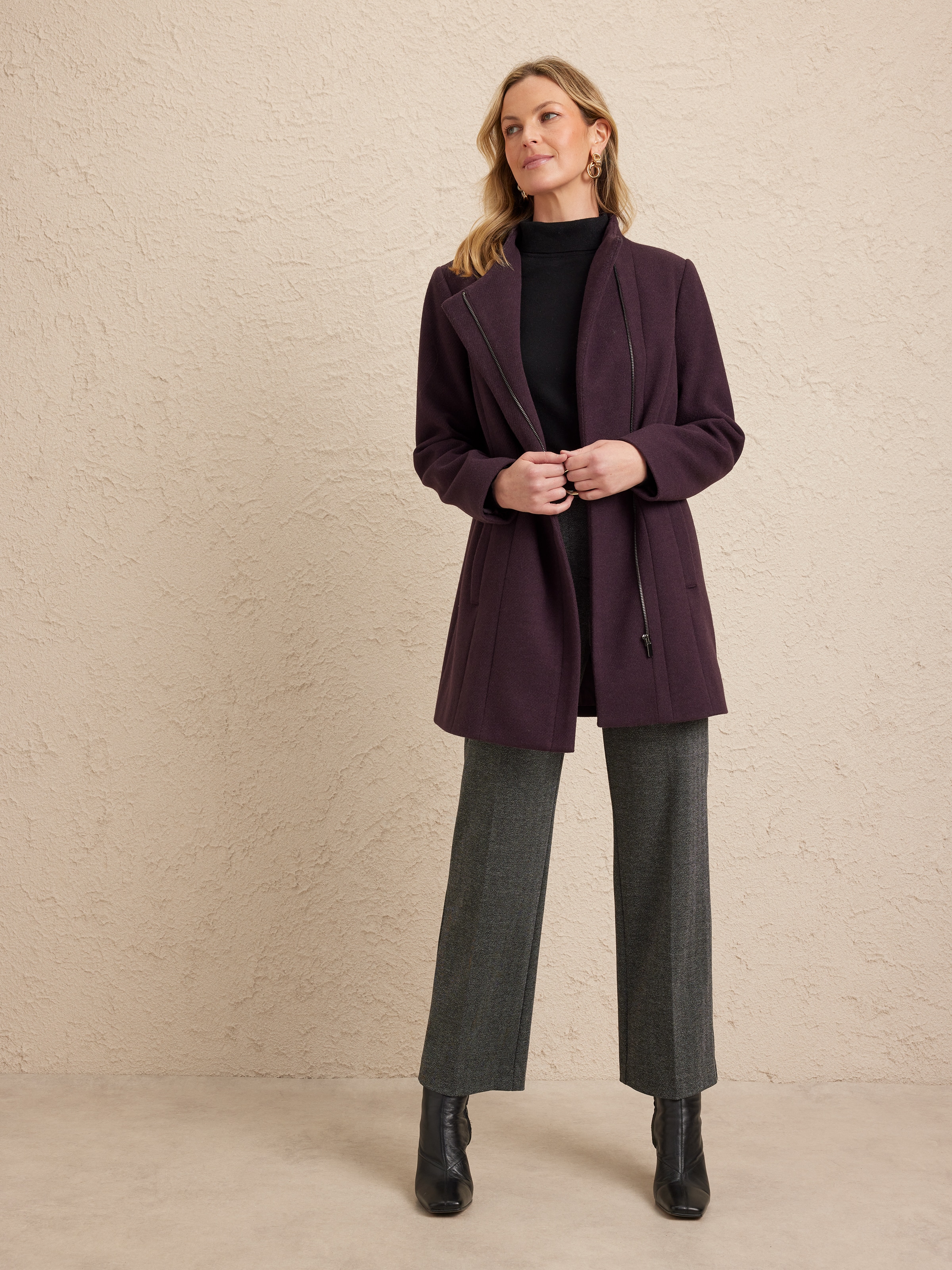 Cross Over Zip Front Coat