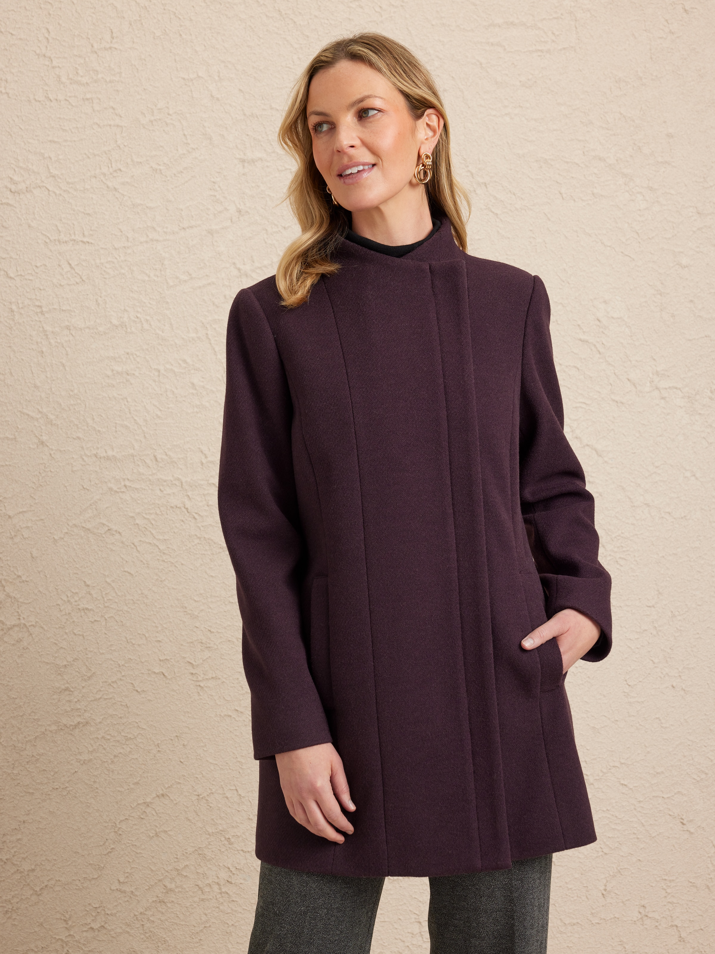Cross Over Zip Front Coat