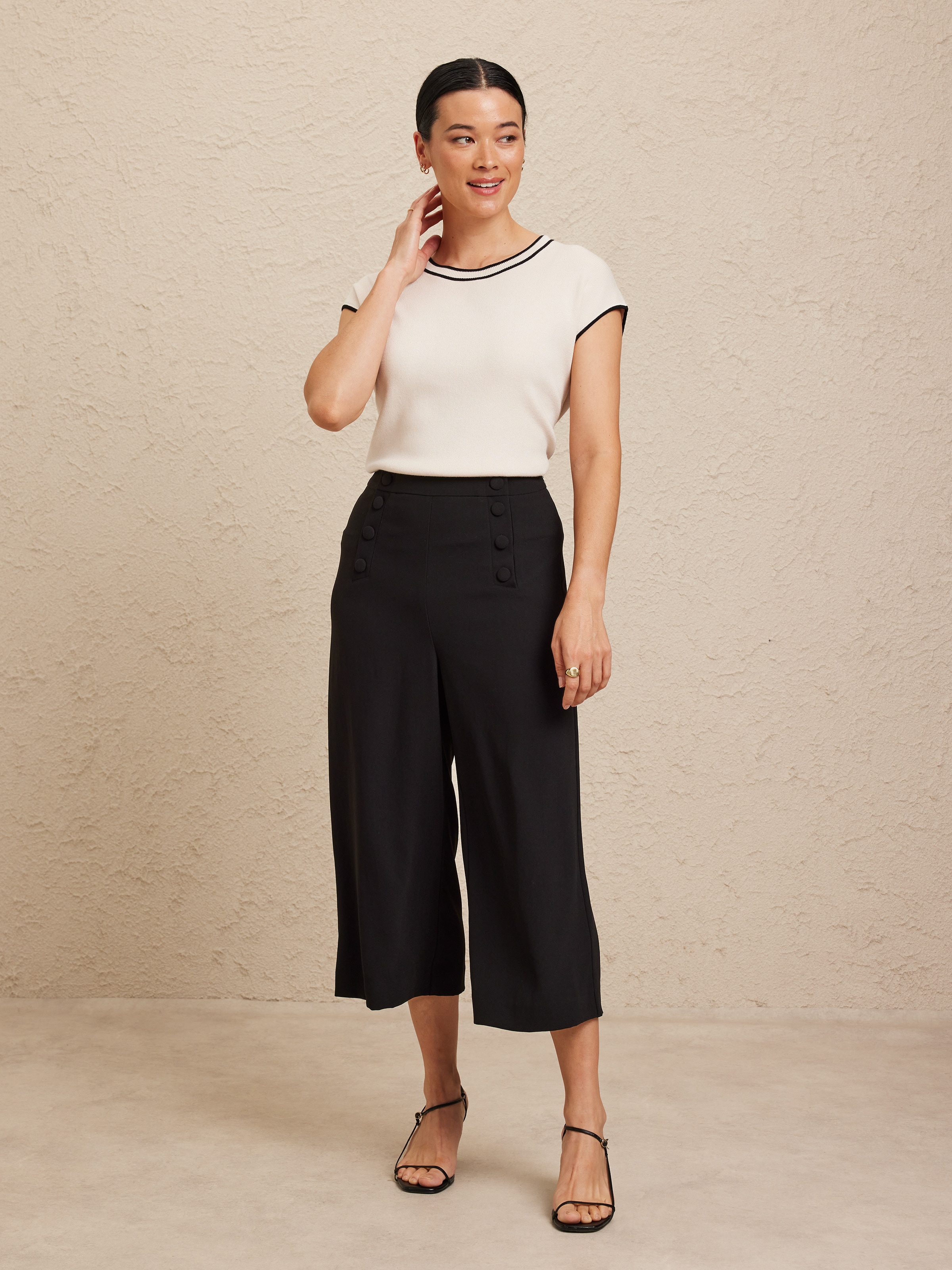 Button Front Crepe Culotte