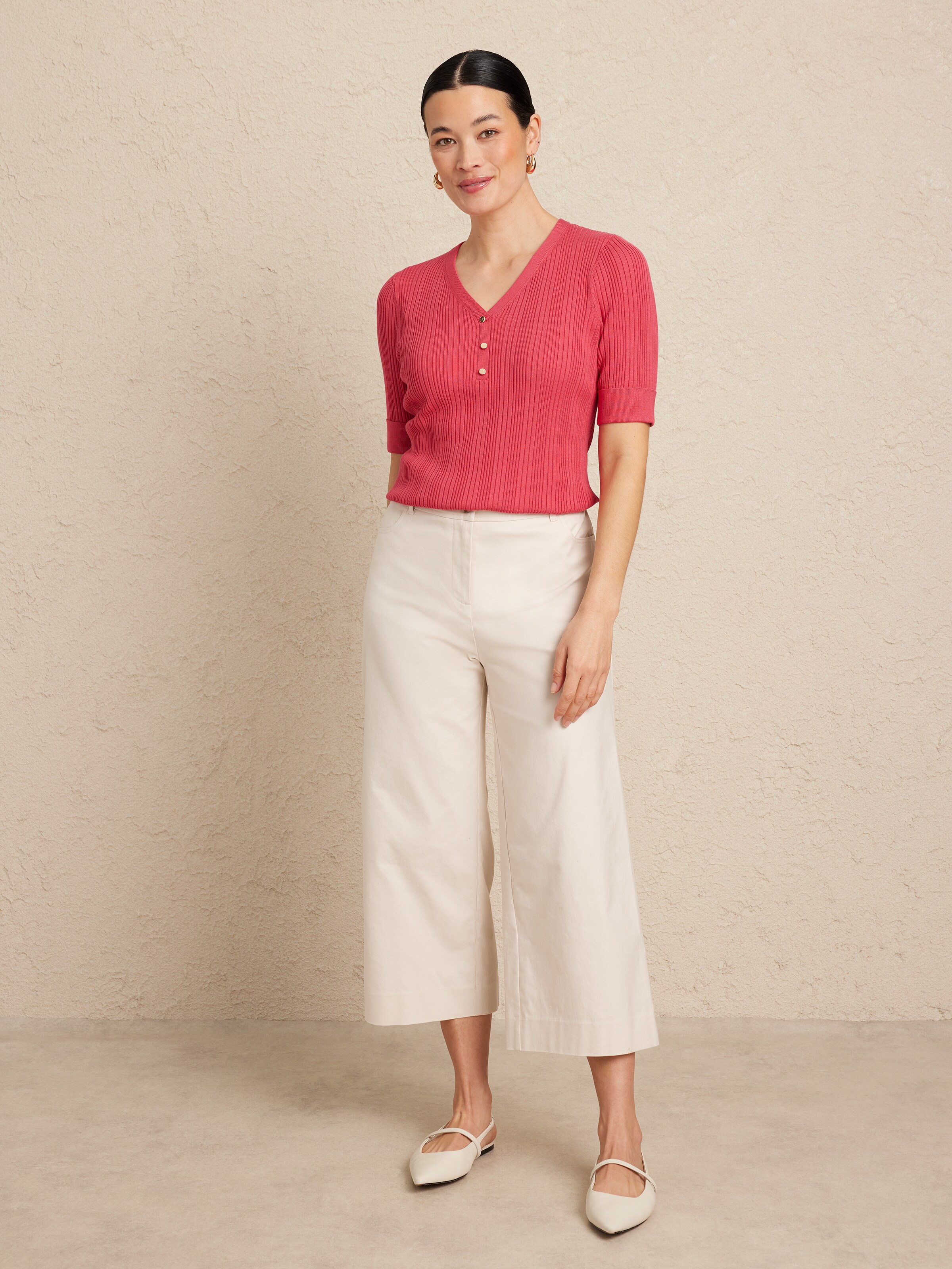 Oxford Wide Leg Crop Pant
