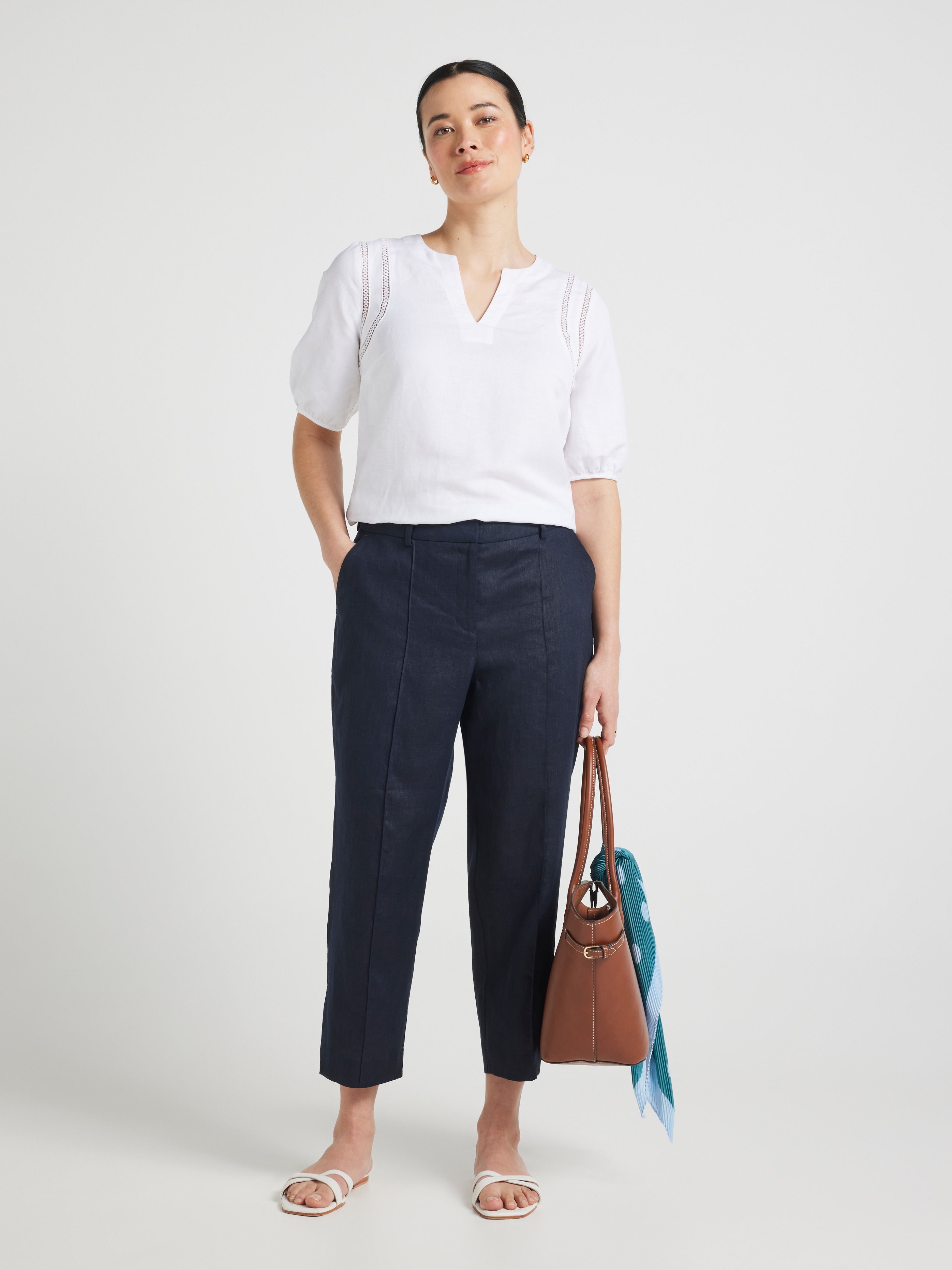 Athena Linen Pintuck Crop Pant