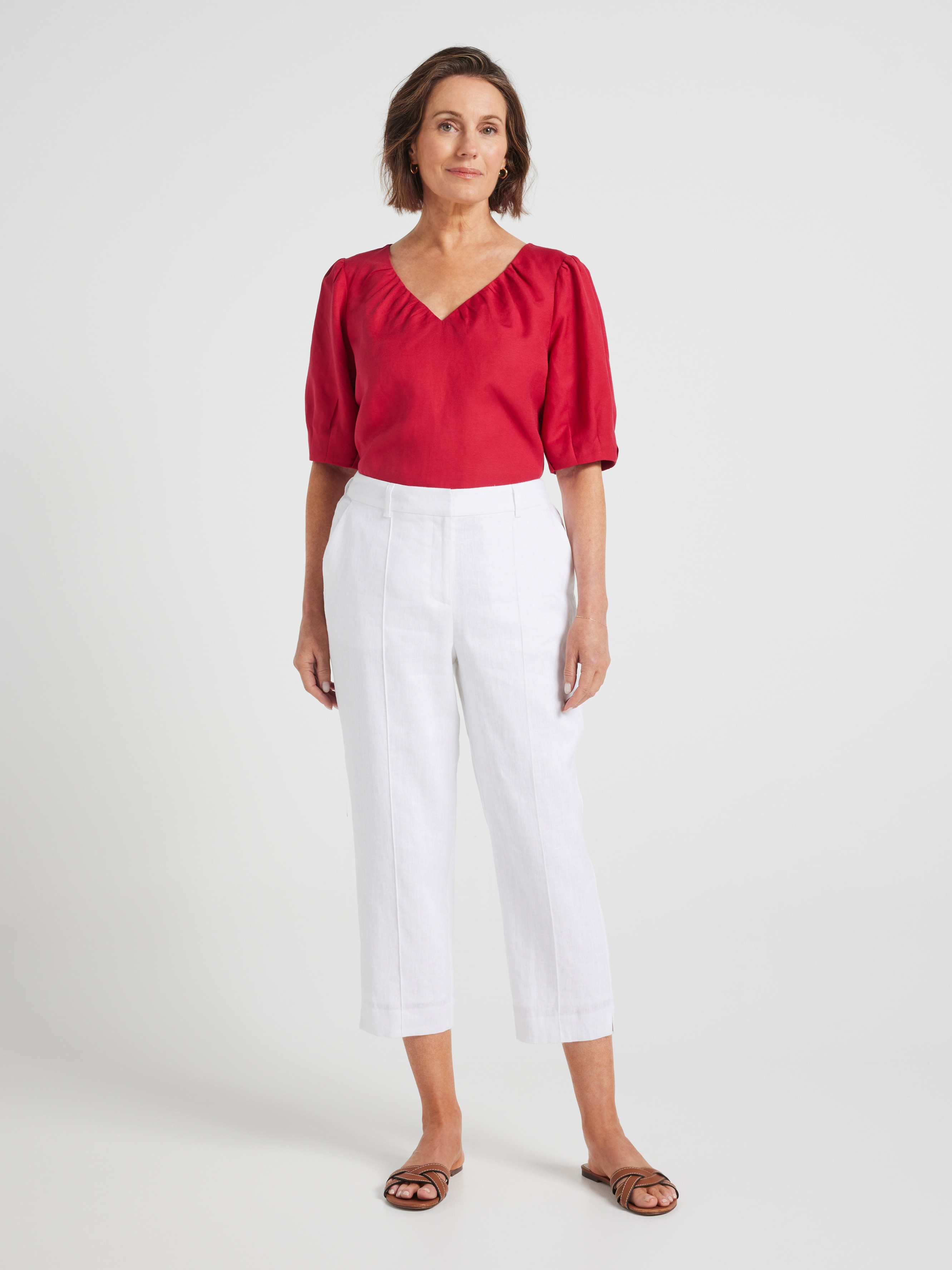 Athena Linen Pintuck Crop Pant