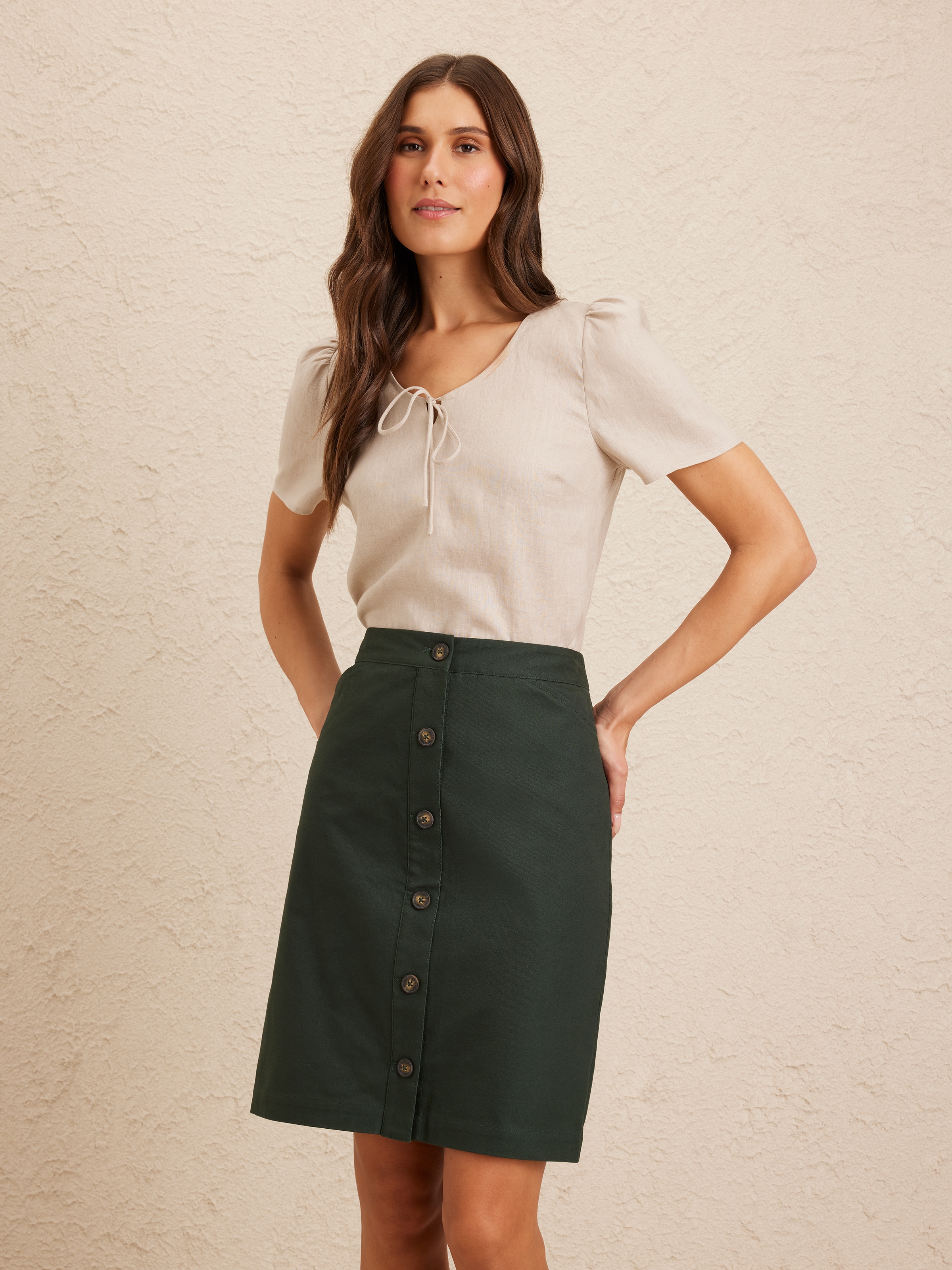 Oxford Button Through Skirt