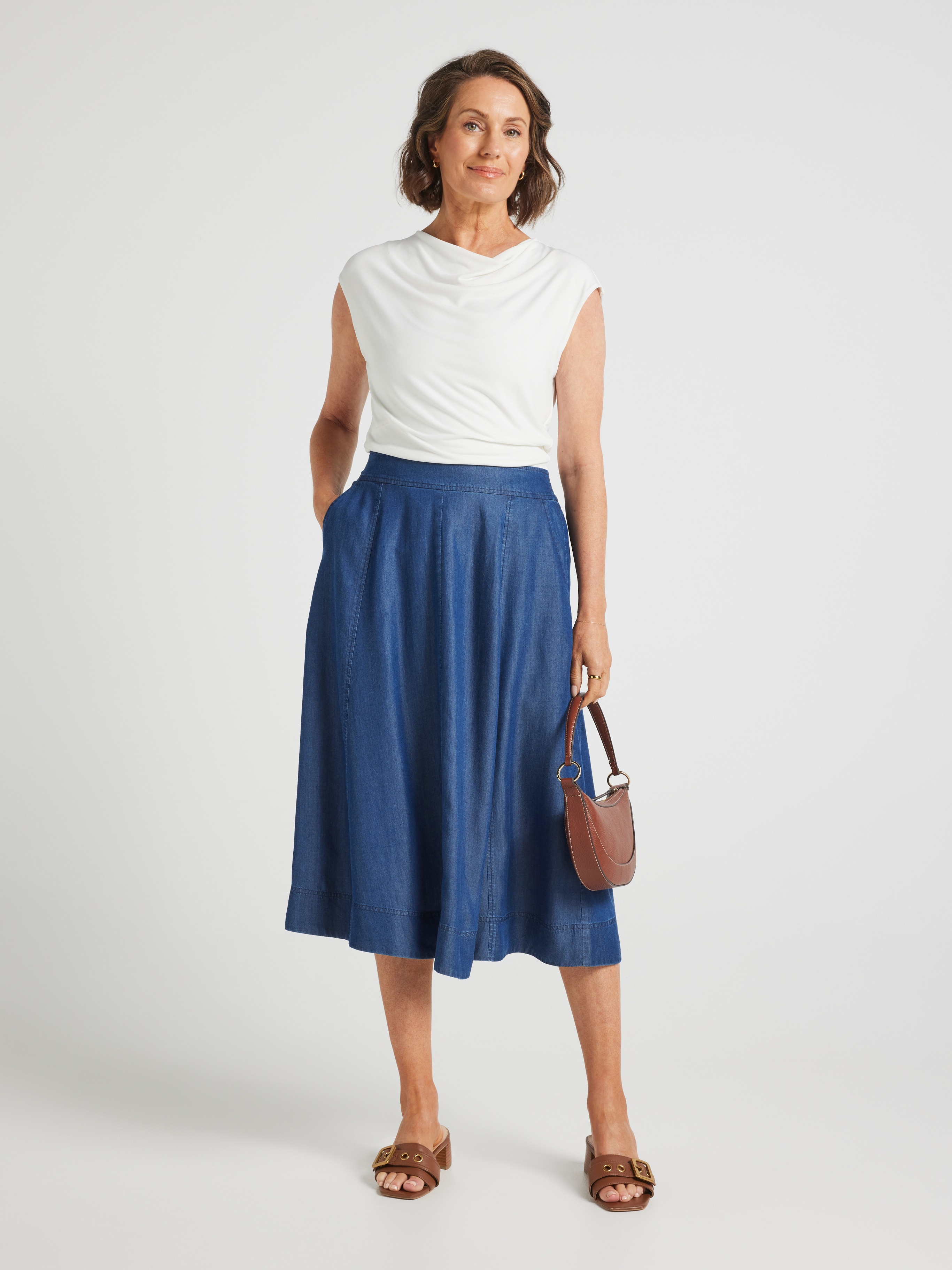Gwen Chambray Fit And Flare Skirt