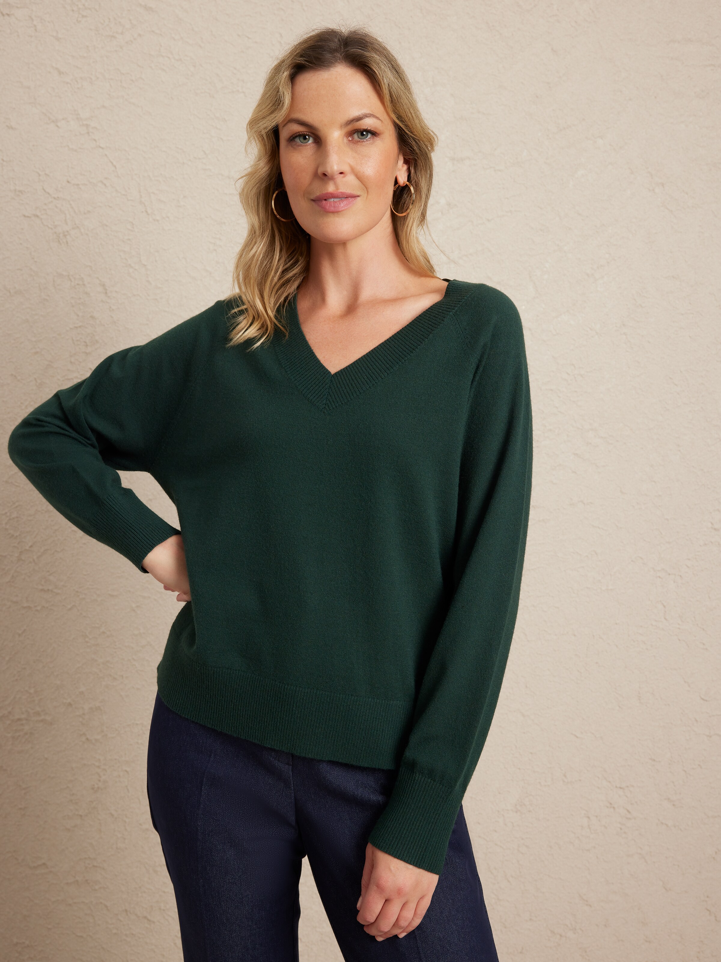 Long Sleeves Riley V Rib Neck Jumper