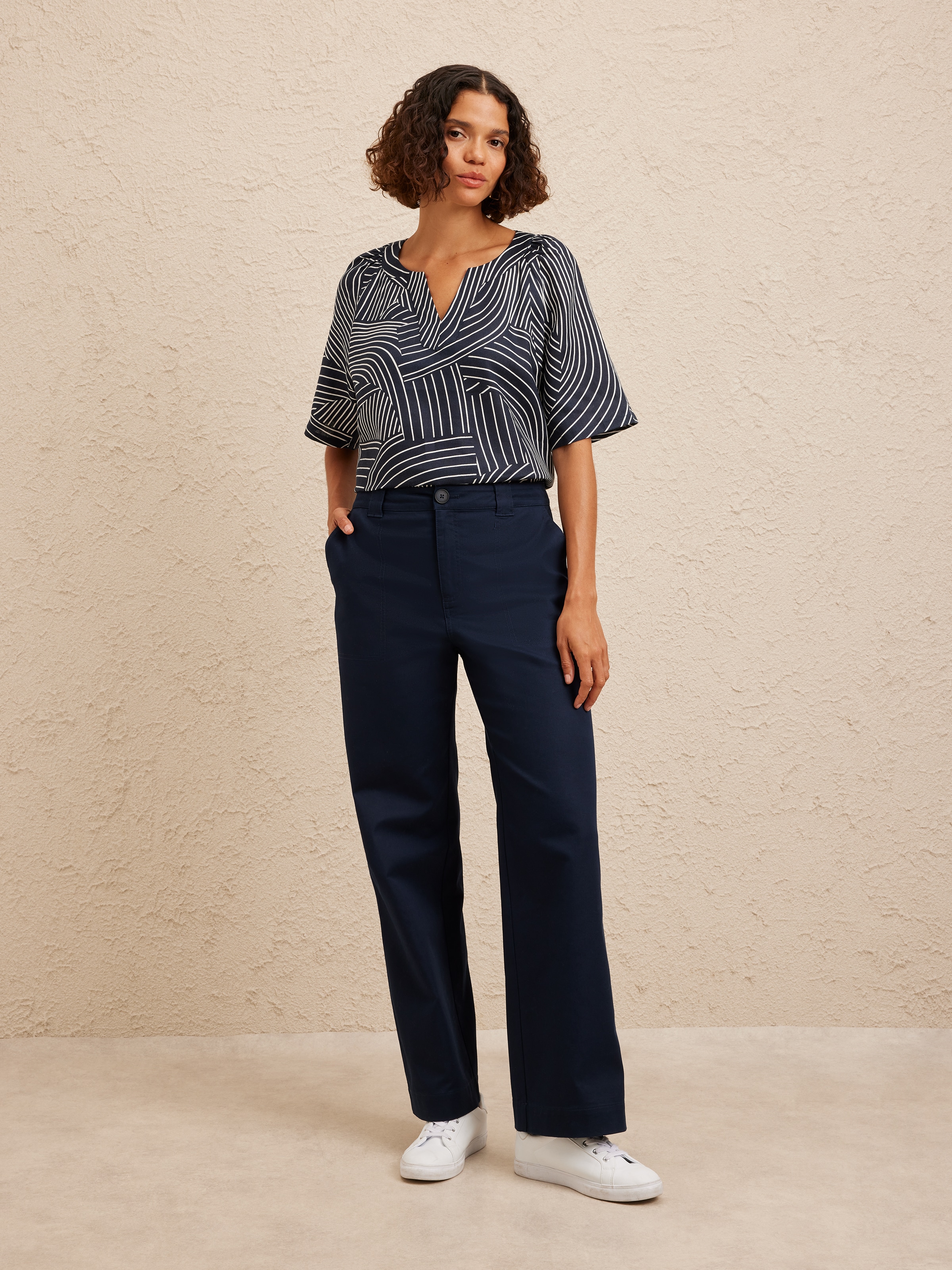 Notch Neck Linen Top