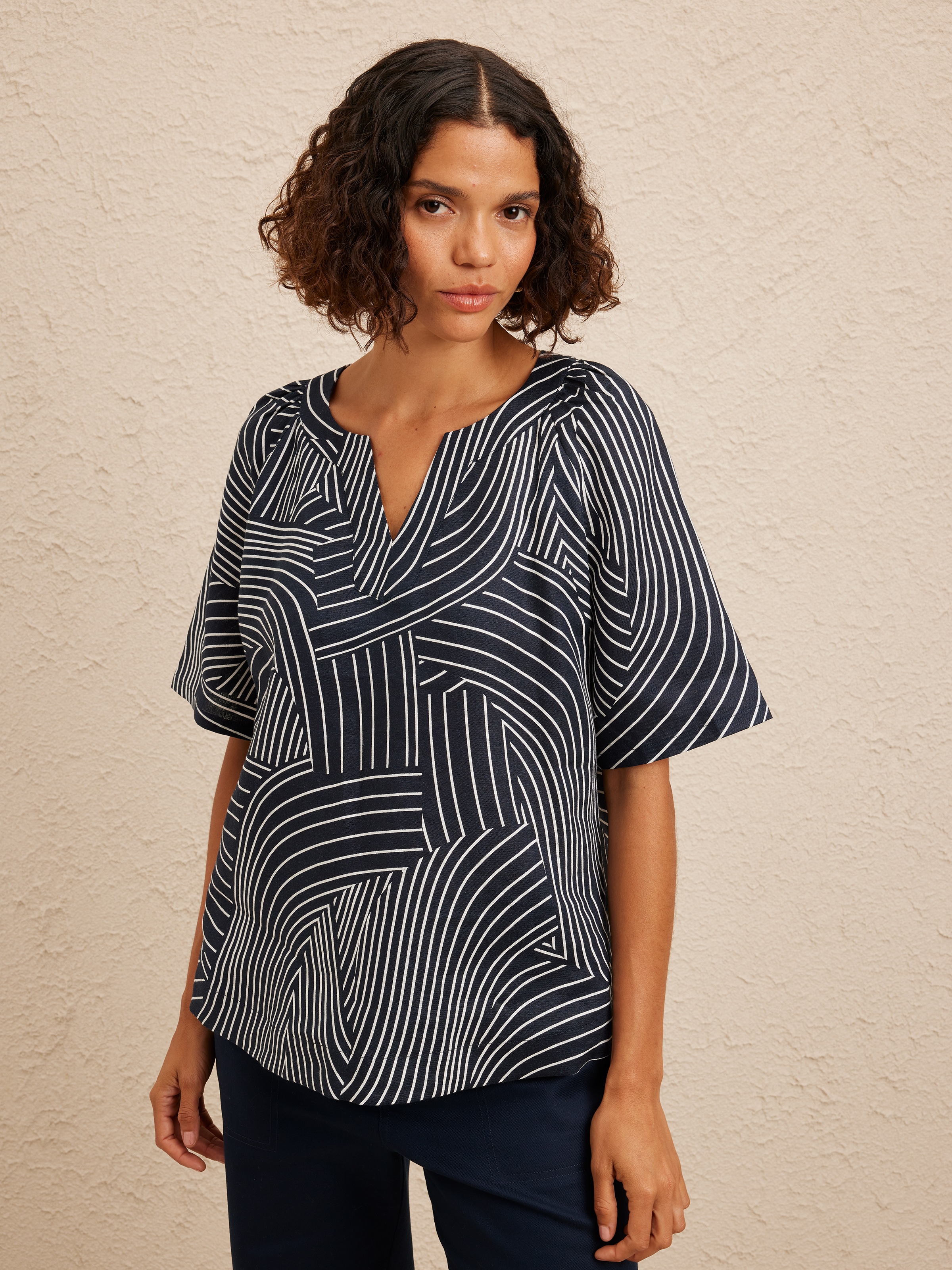 Notch Neck Linen Top