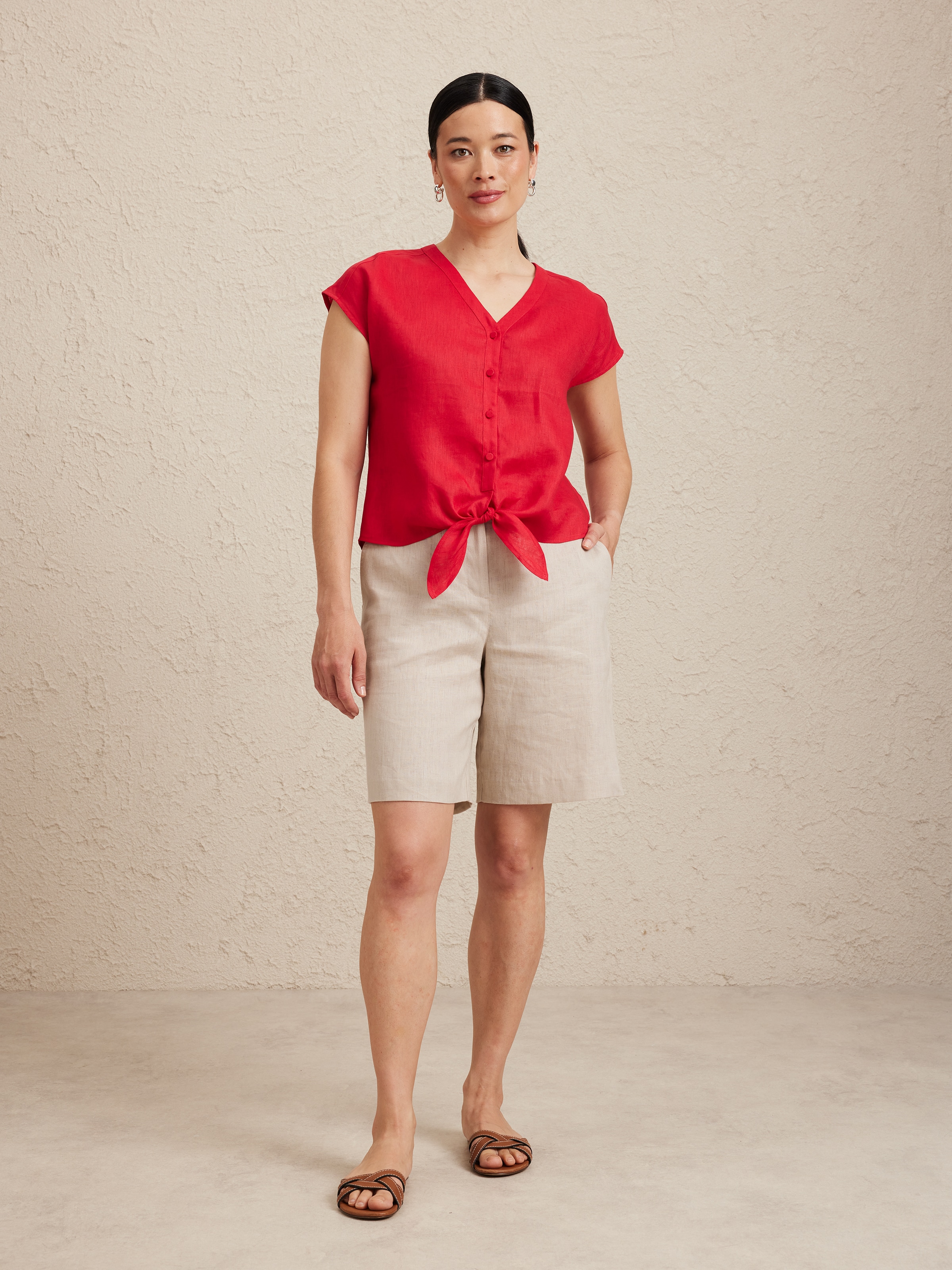 Tie Front Linen Blouse