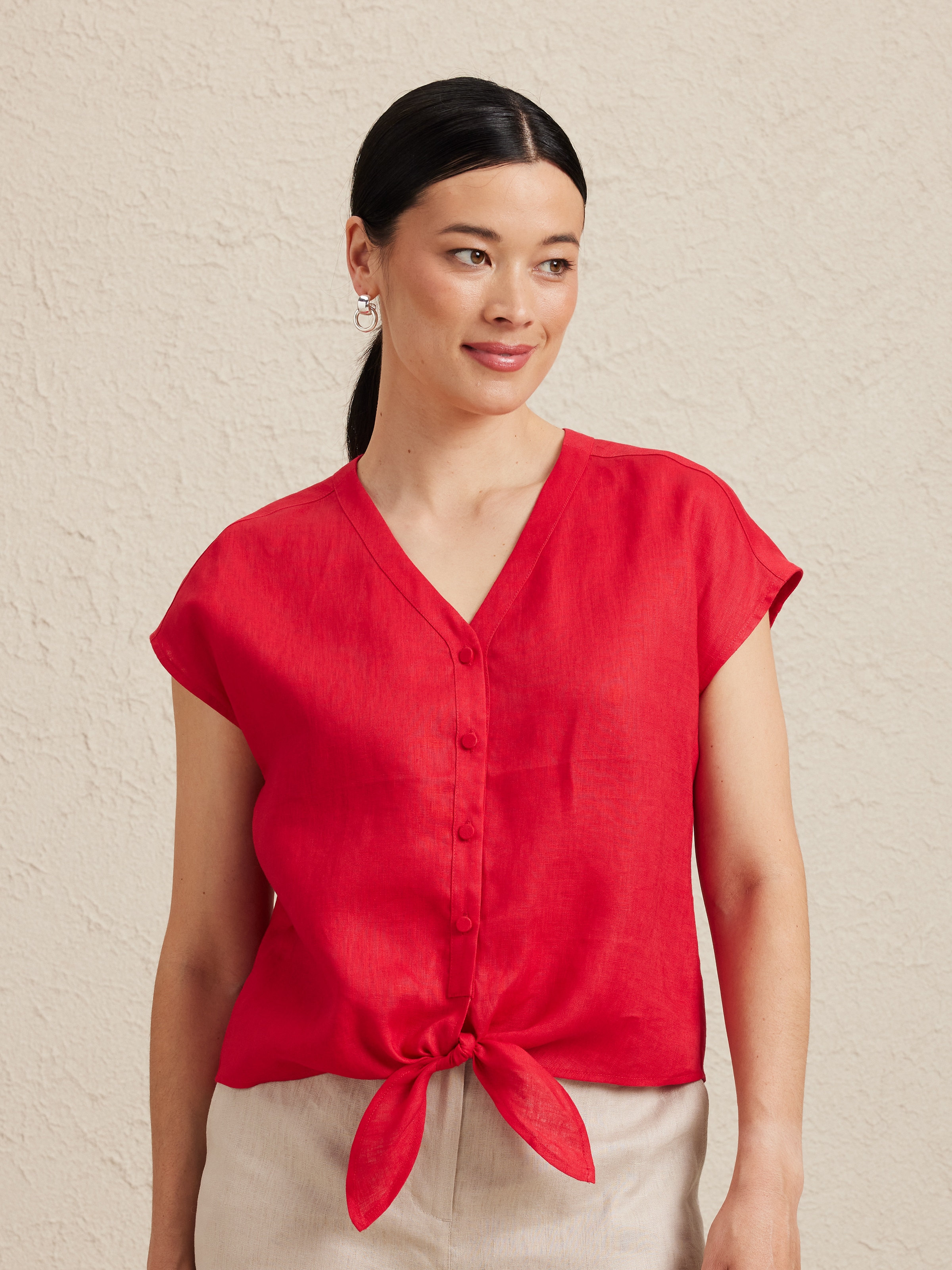 Tie Front Linen Blouse