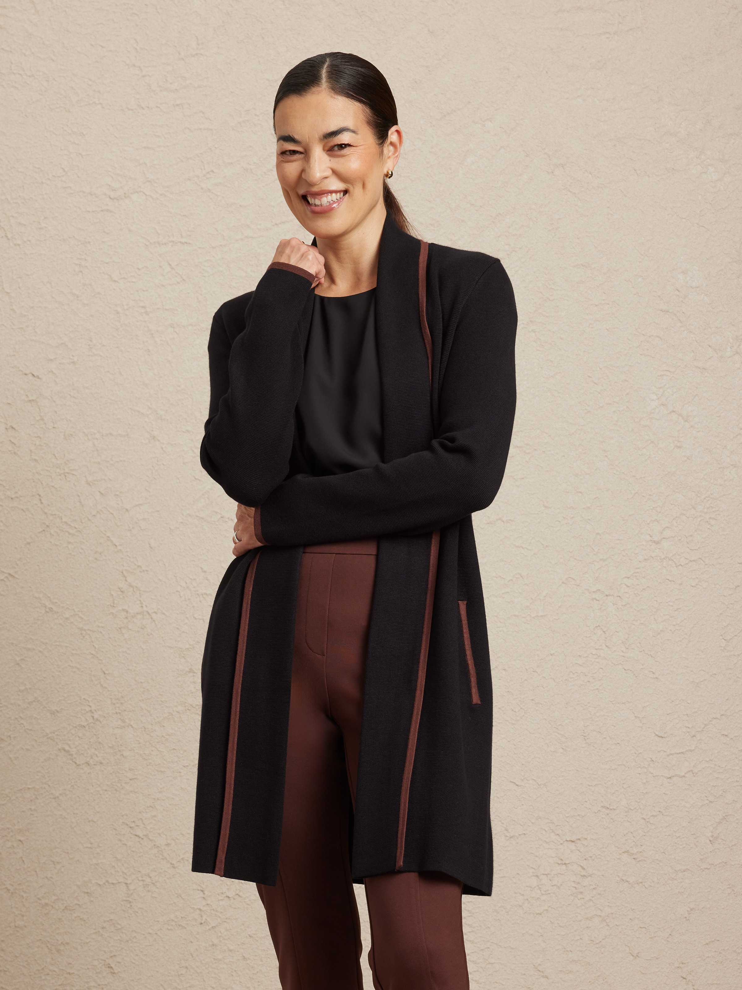 Long Sleeves Veronika Tipped Cardi Coat