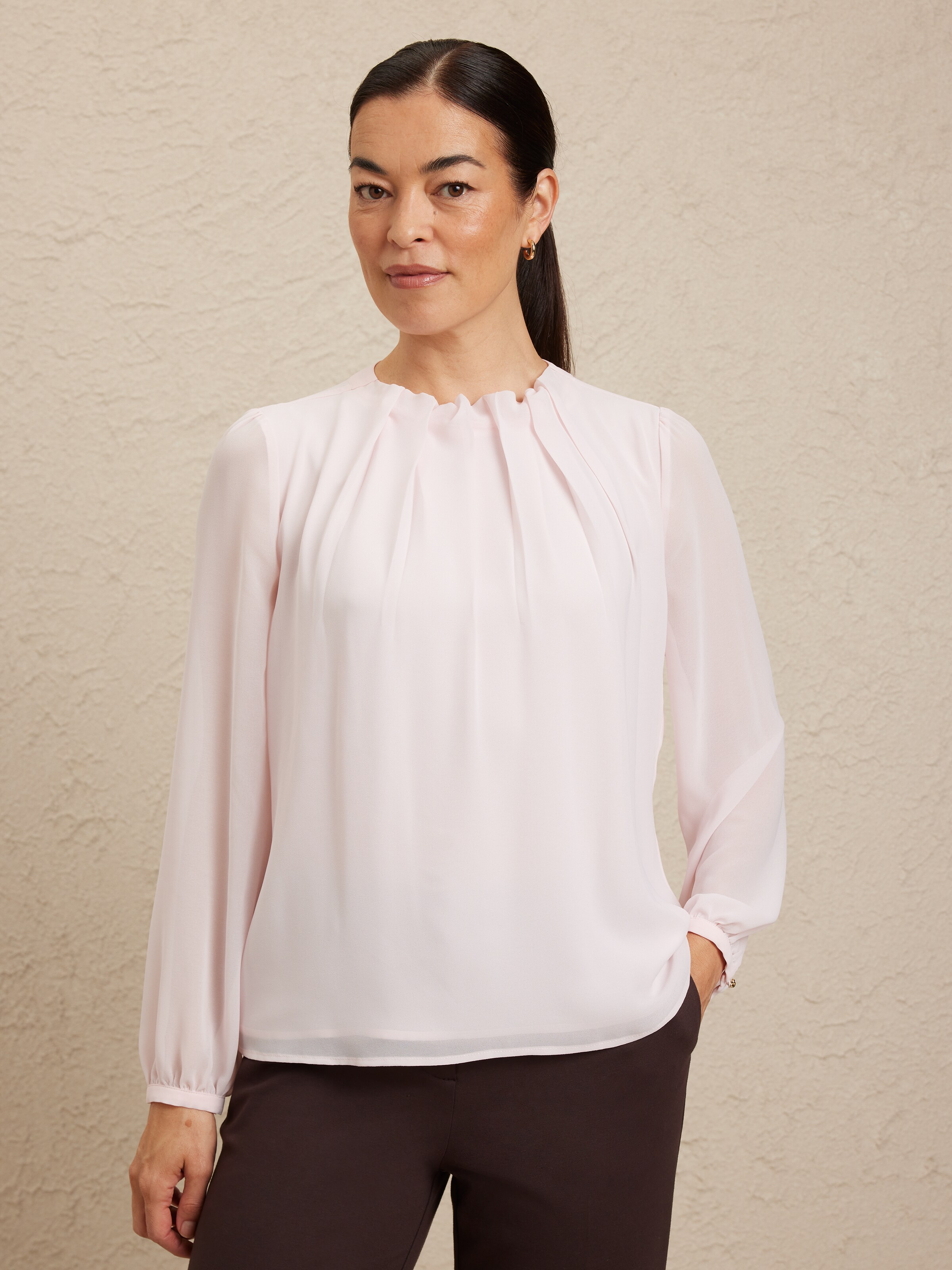 Krystyn Ls Tuck Nk Blouse
