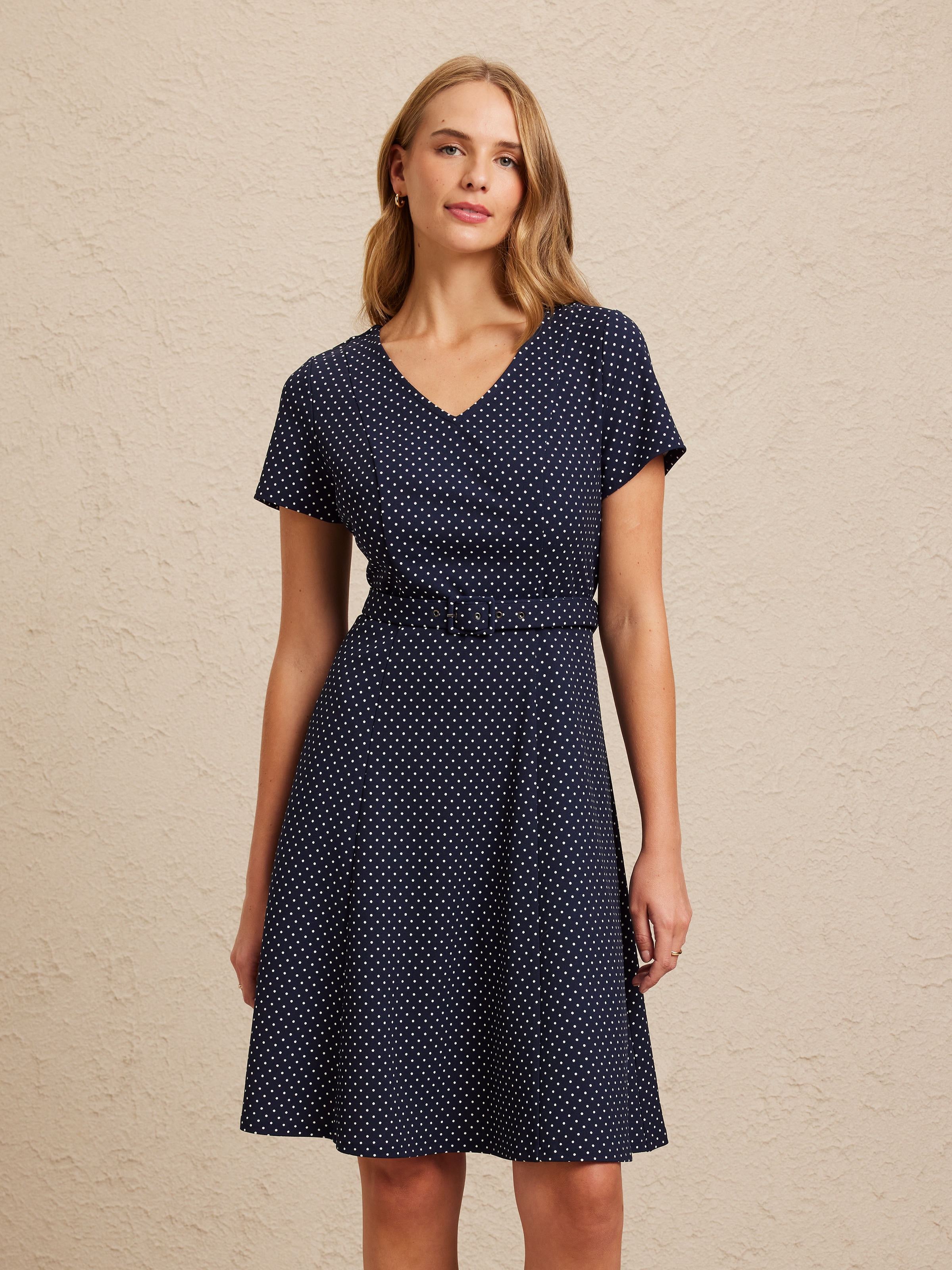 Belted Fit & Flare Work Dress