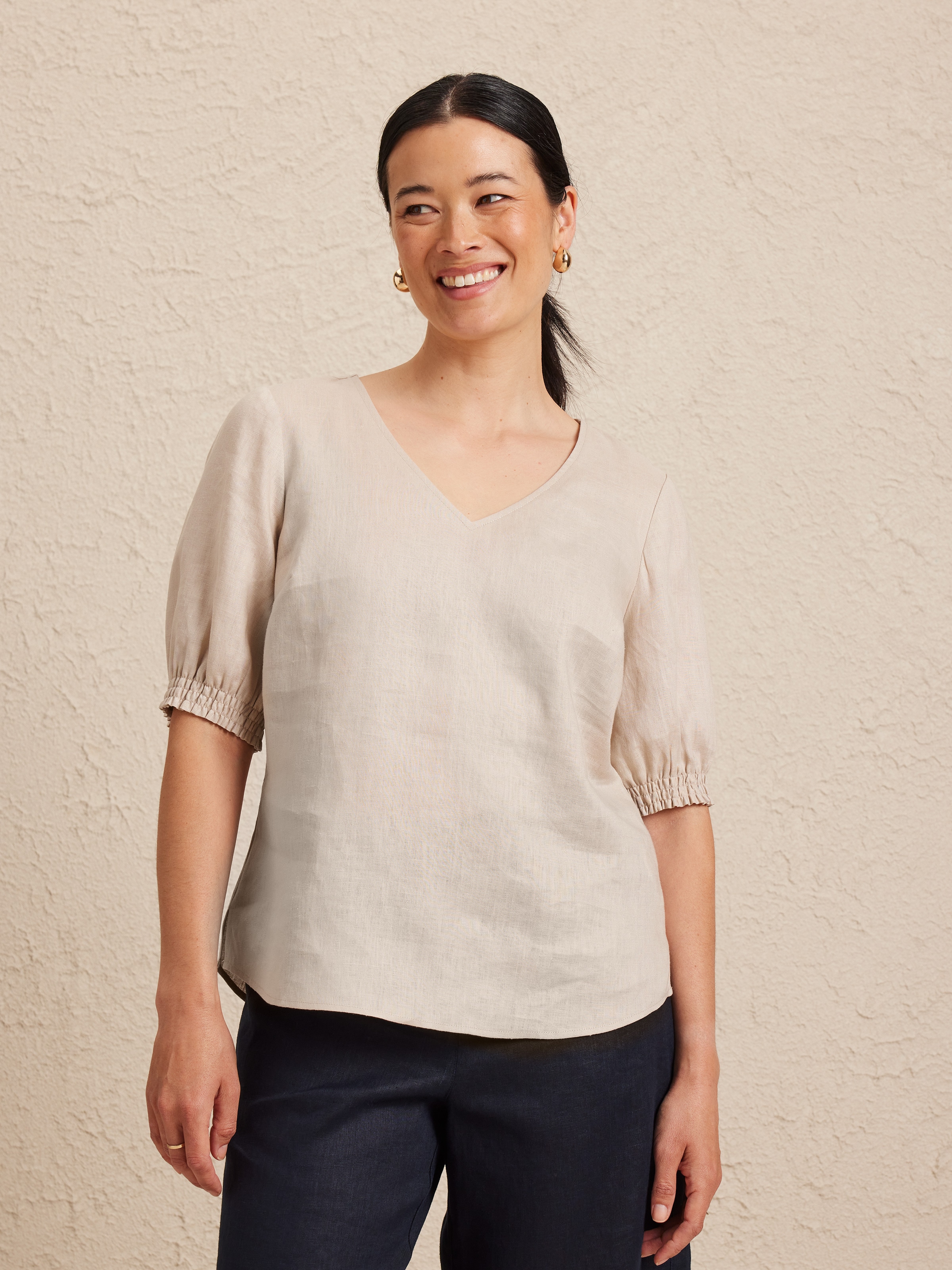 V Neck Linen Top