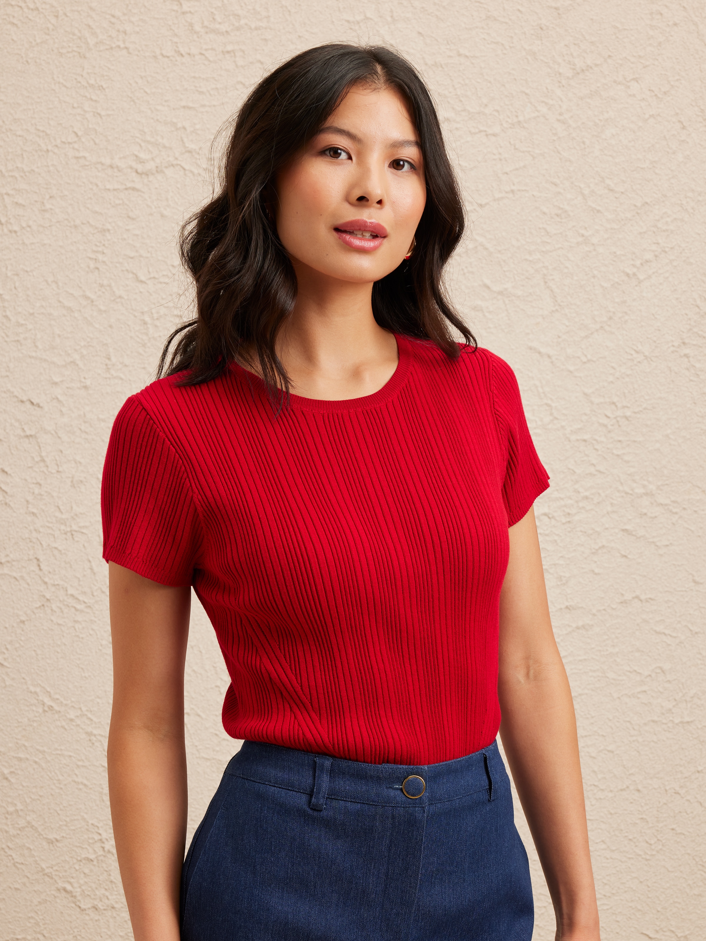 Carry Rib Panel Knit Top