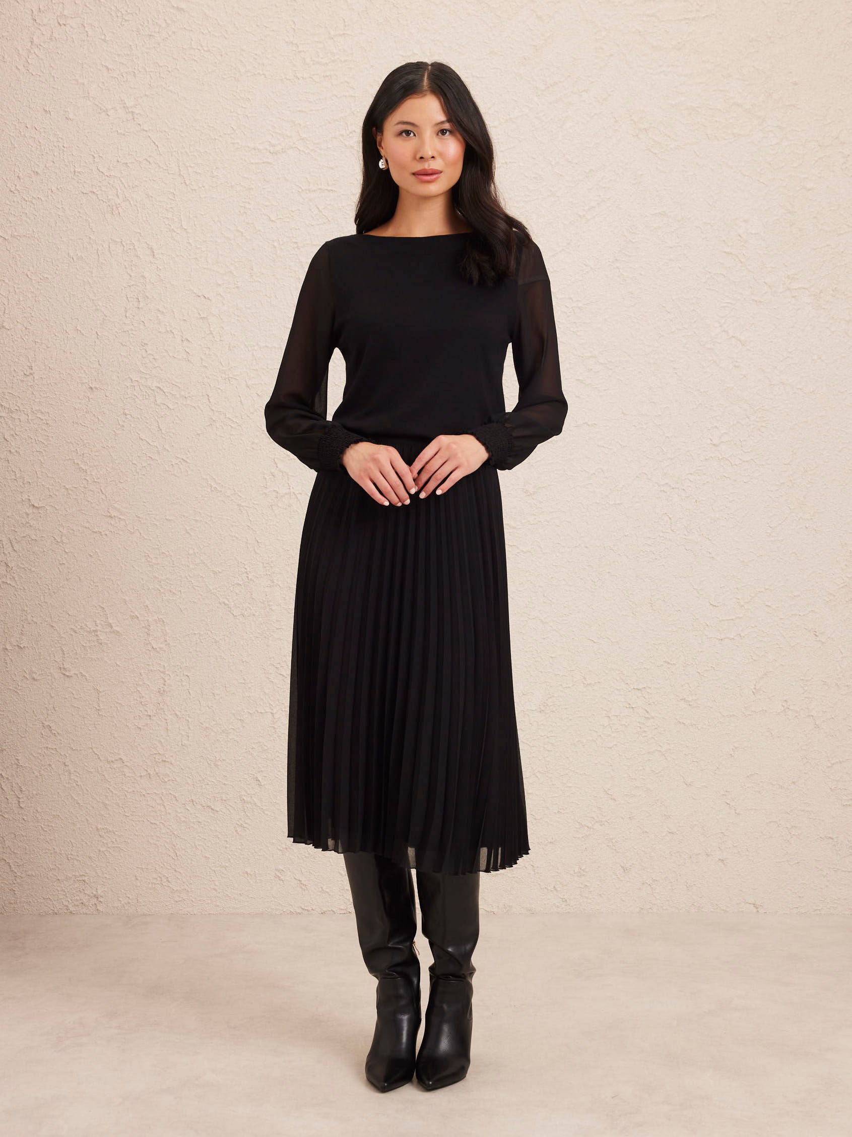 Long Sheer Sleeve Boat Neck Jumper