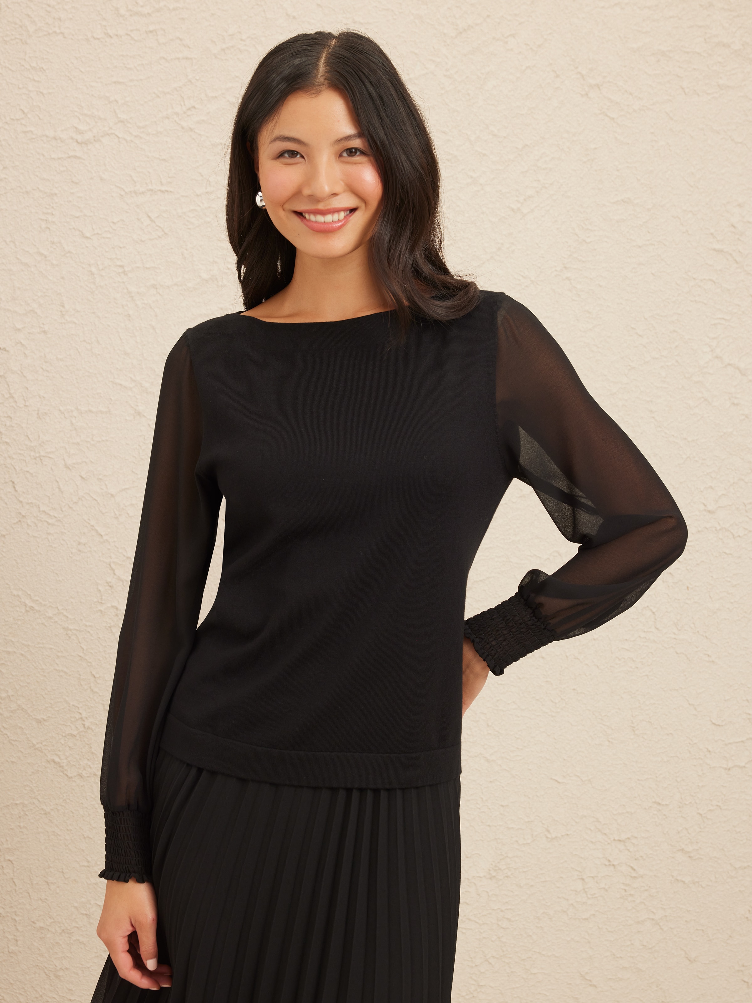 Long Sheer Sleeve Boat Neck Jumper