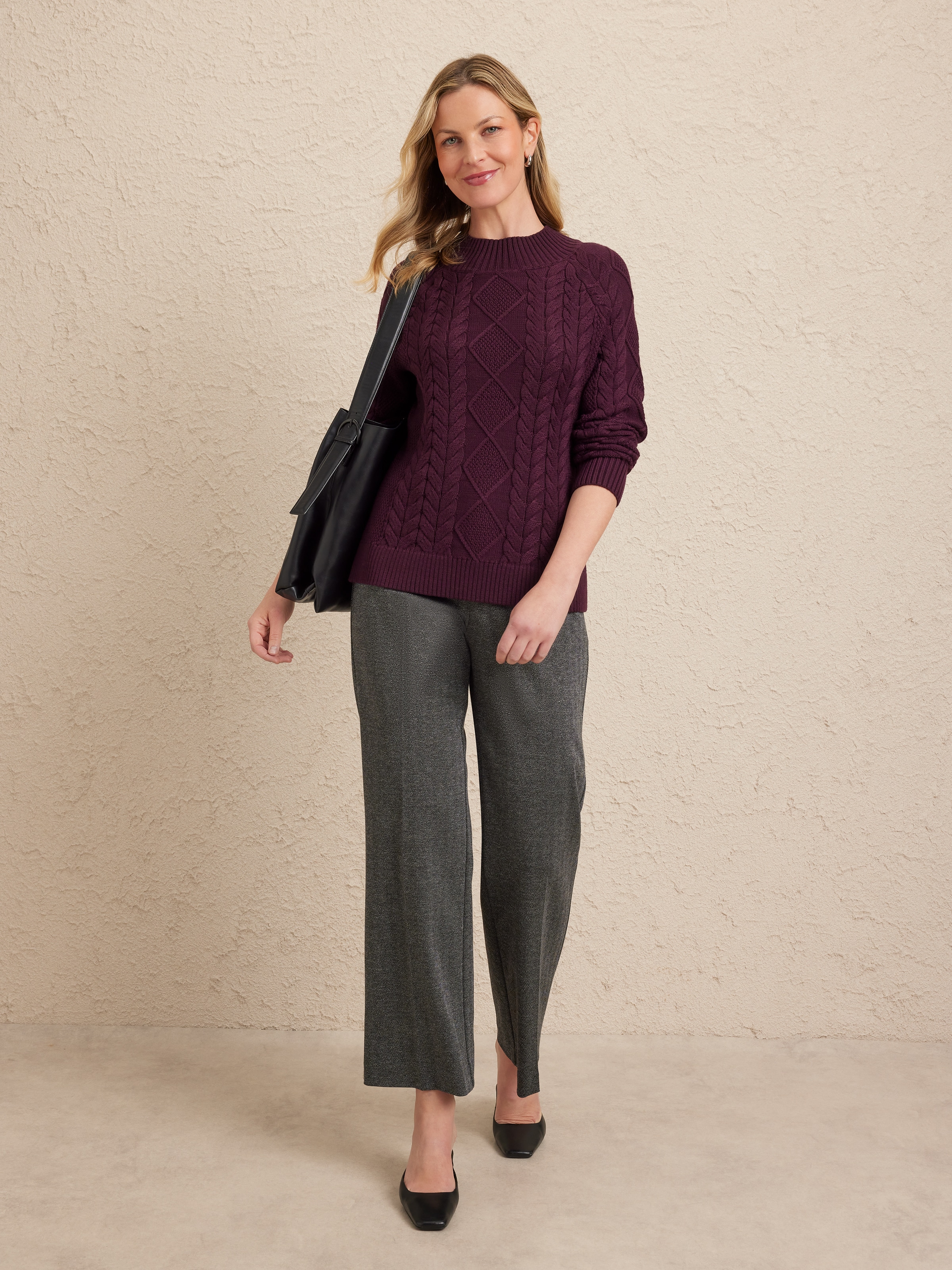 Long Sleeve Mock Neck Kai Cable Jumper